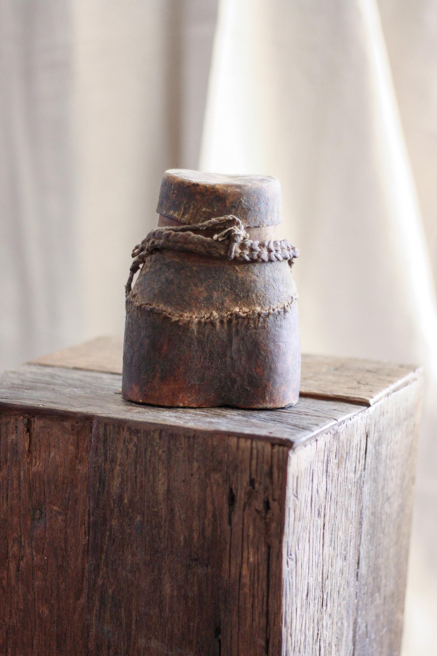 Vintage African Leather and Wood Canteen Vessel