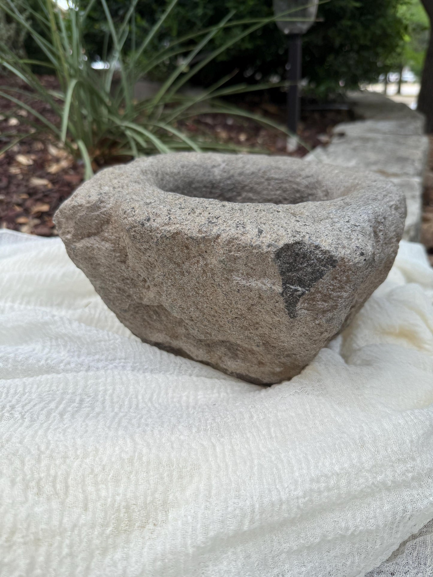 Large Vintage Stone Mortar Planter