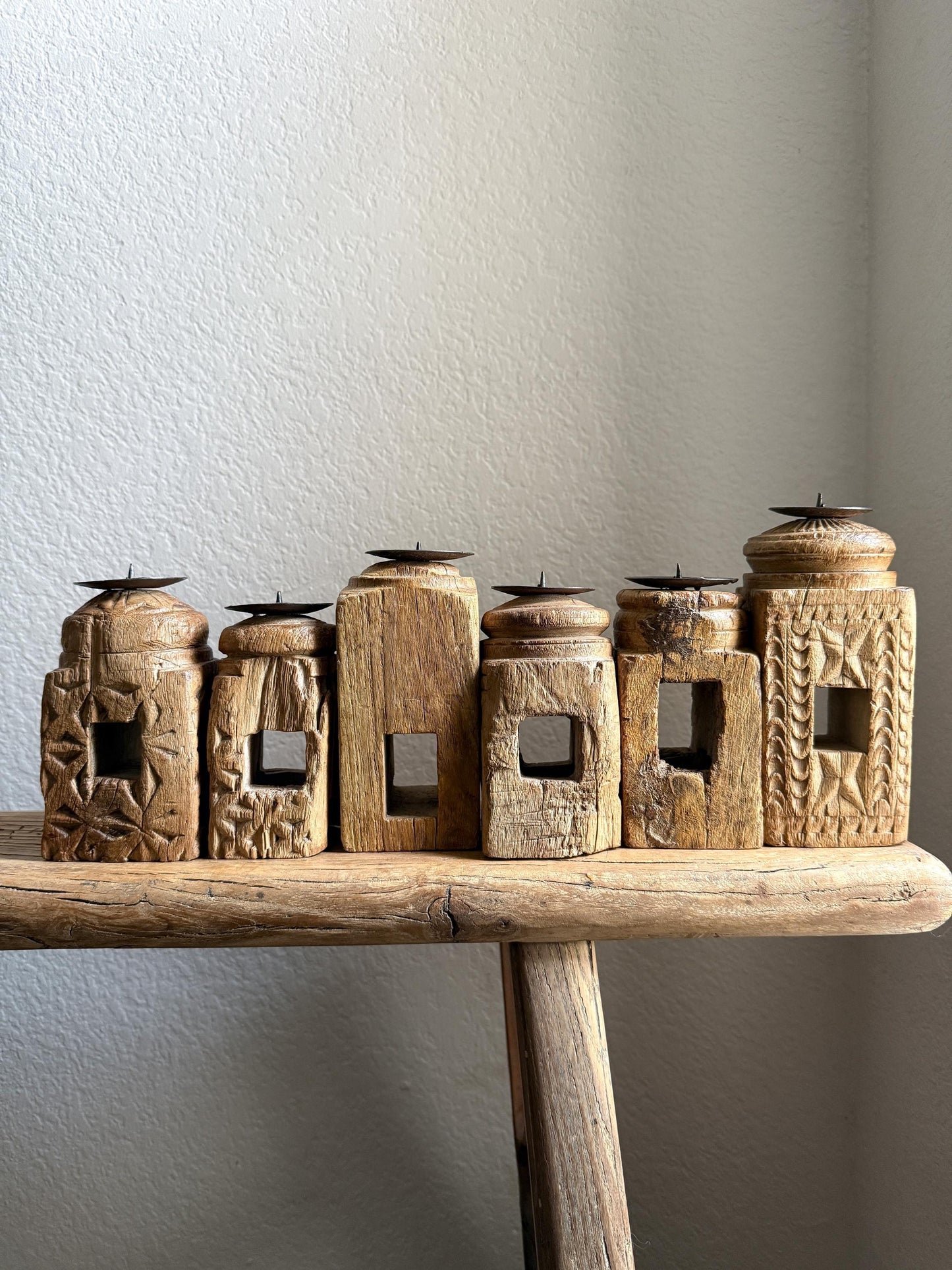 Vintage Carved Wooden Paga Candle Holder