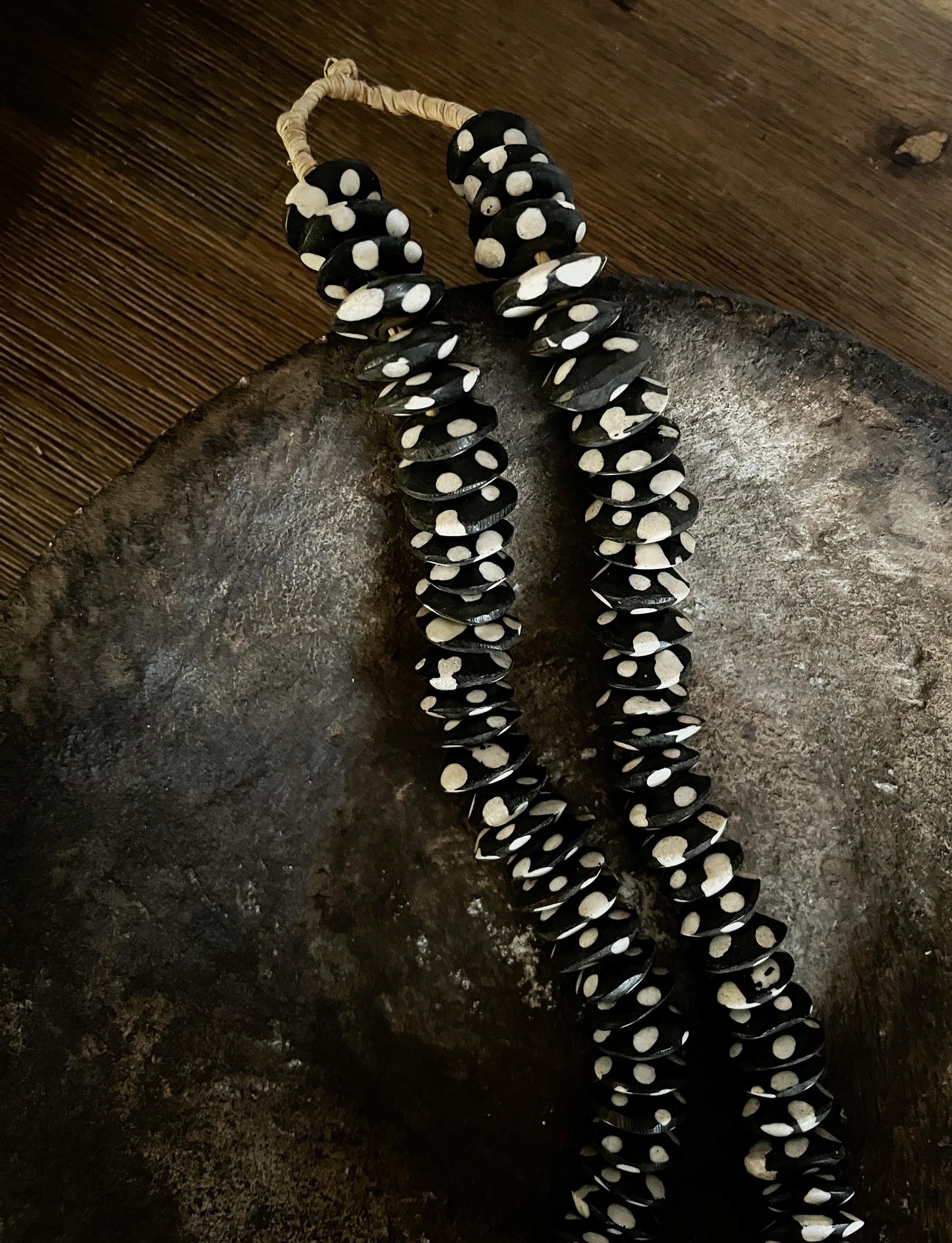 Vintage African Batik Bone Bead Strand
