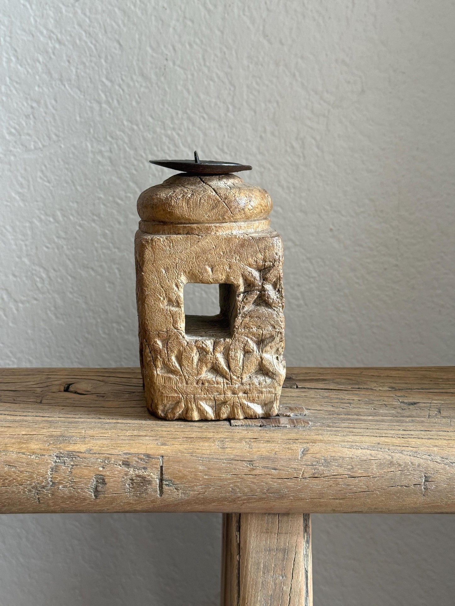 Vintage Carved Wooden Paga Candle Holder