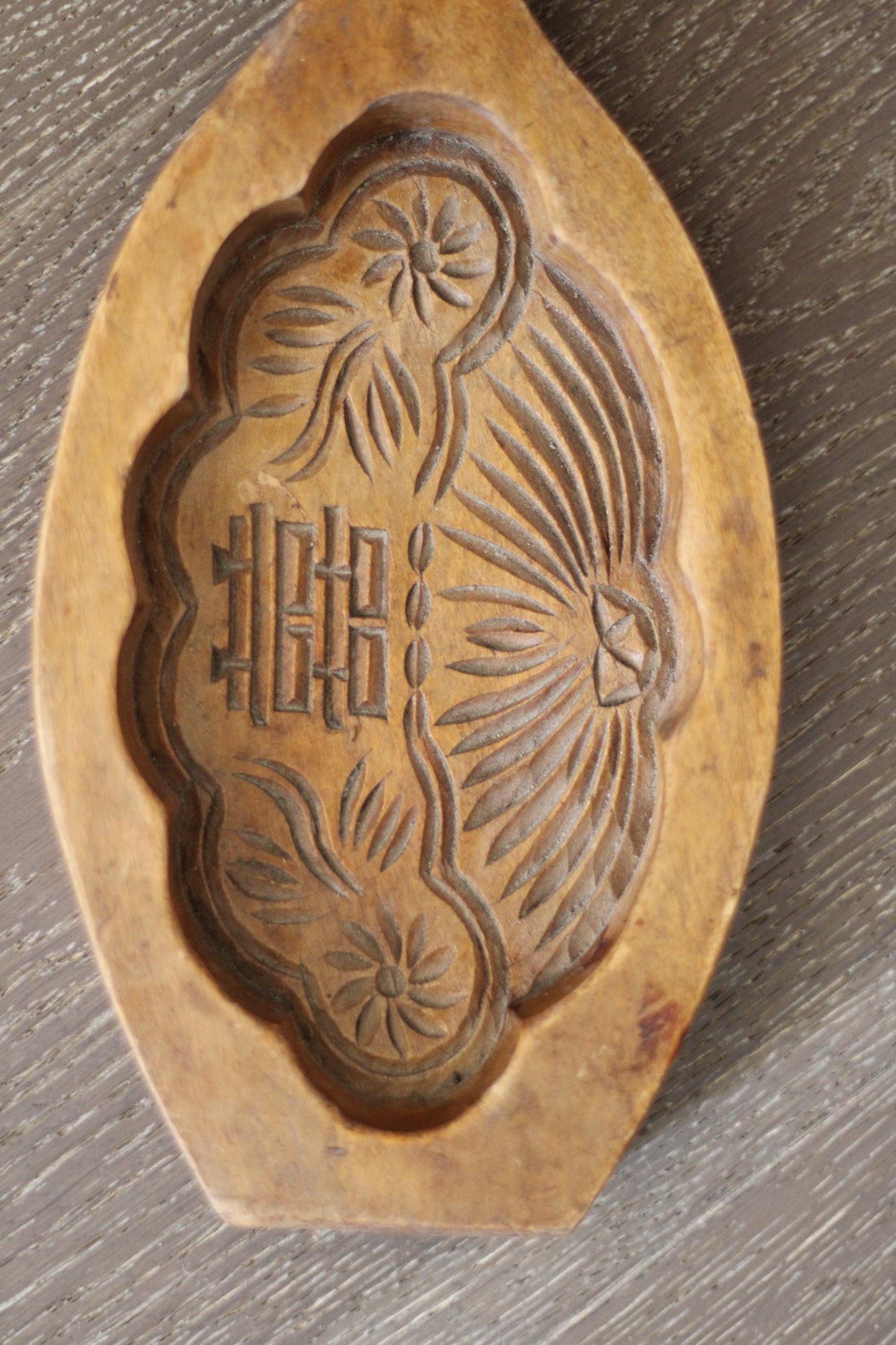 Antique Wood Carved Mooncake Cookie Mold