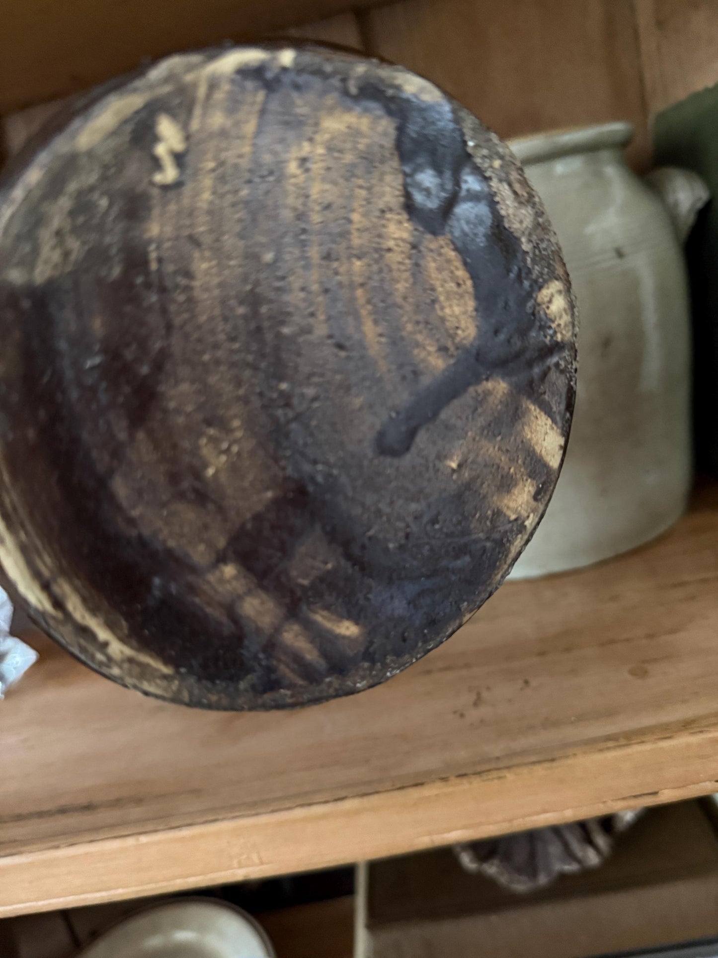 Antique Brown Glazed Handled Pottery Jar Primitive Vessel