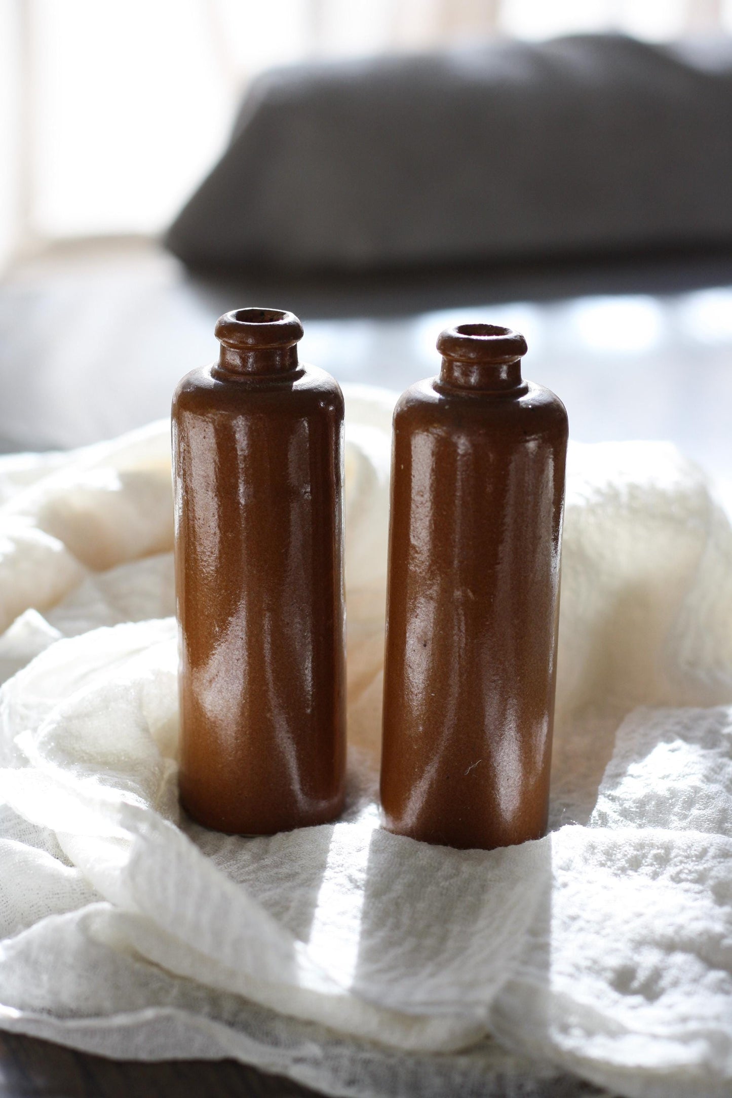 Vintage Brown Stoneware Pottery Bottle Vase