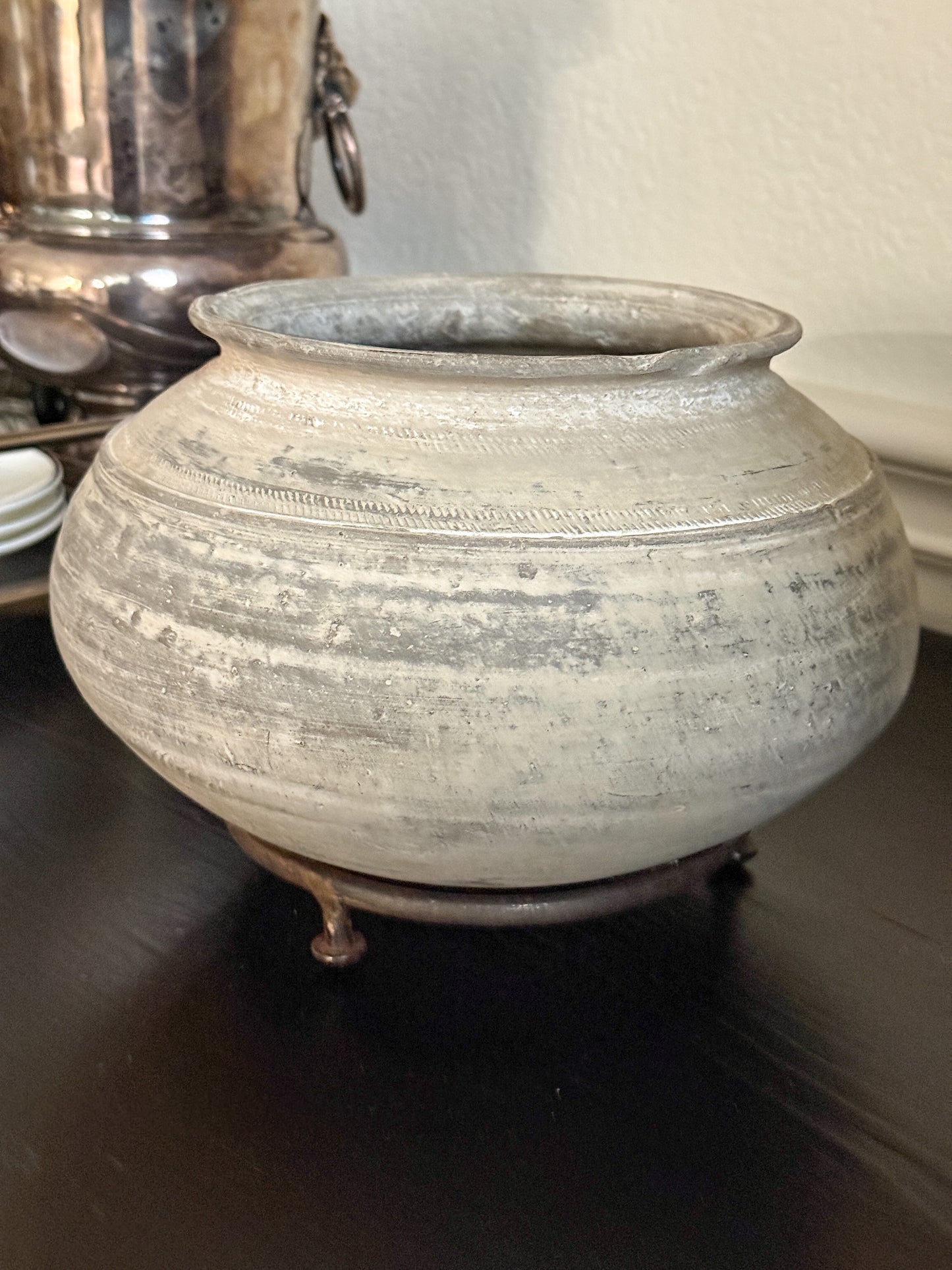 Medium Vintage Clay Vessel with Stand