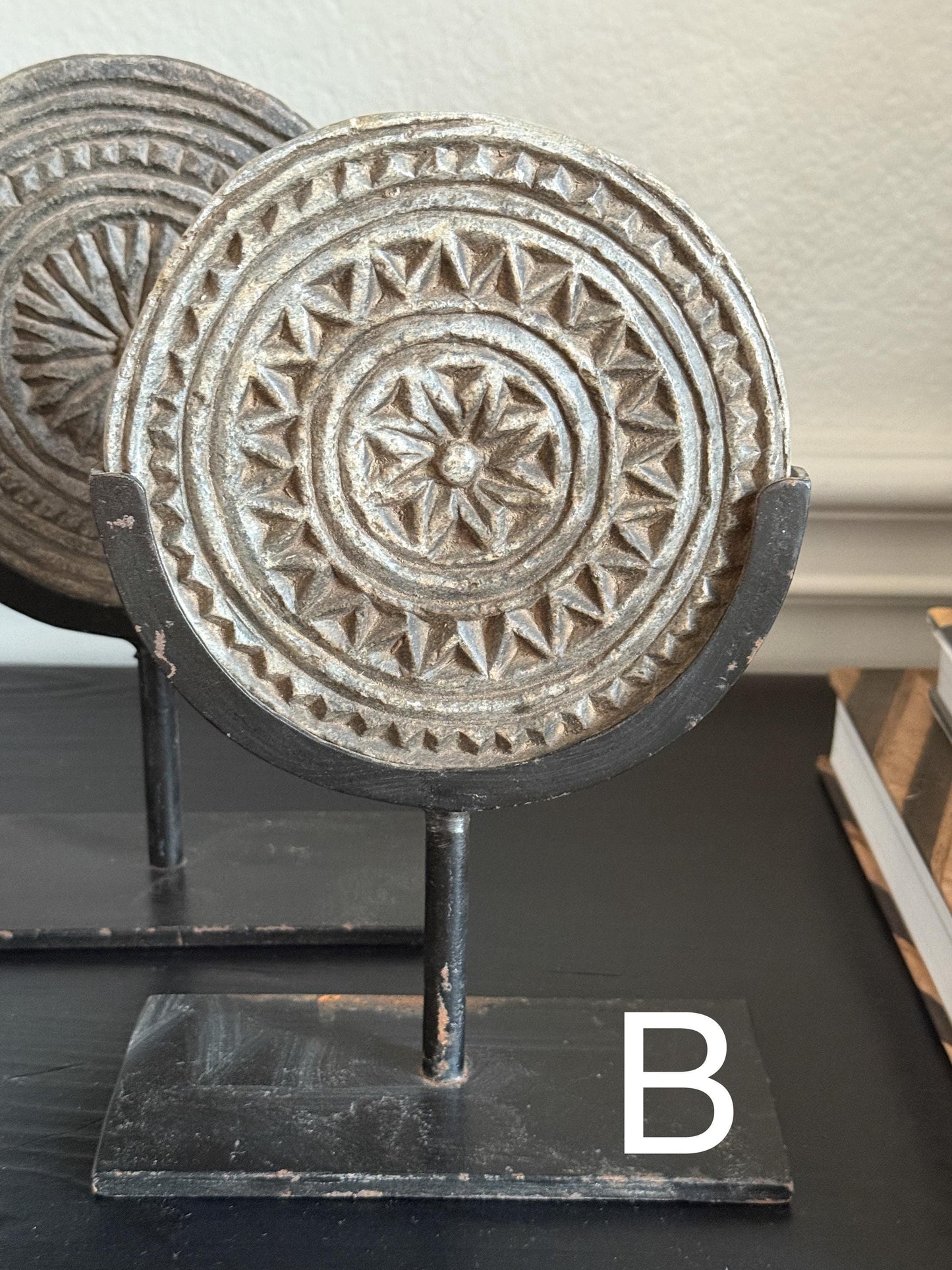 Antique Black Stone Cookie Mold with Stand