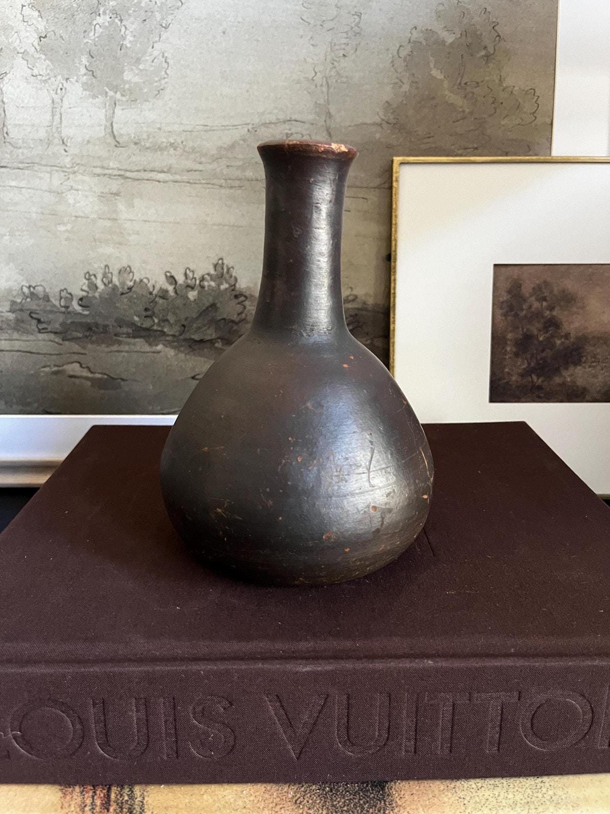 Antique Earthenware Bud Vase Long Neck