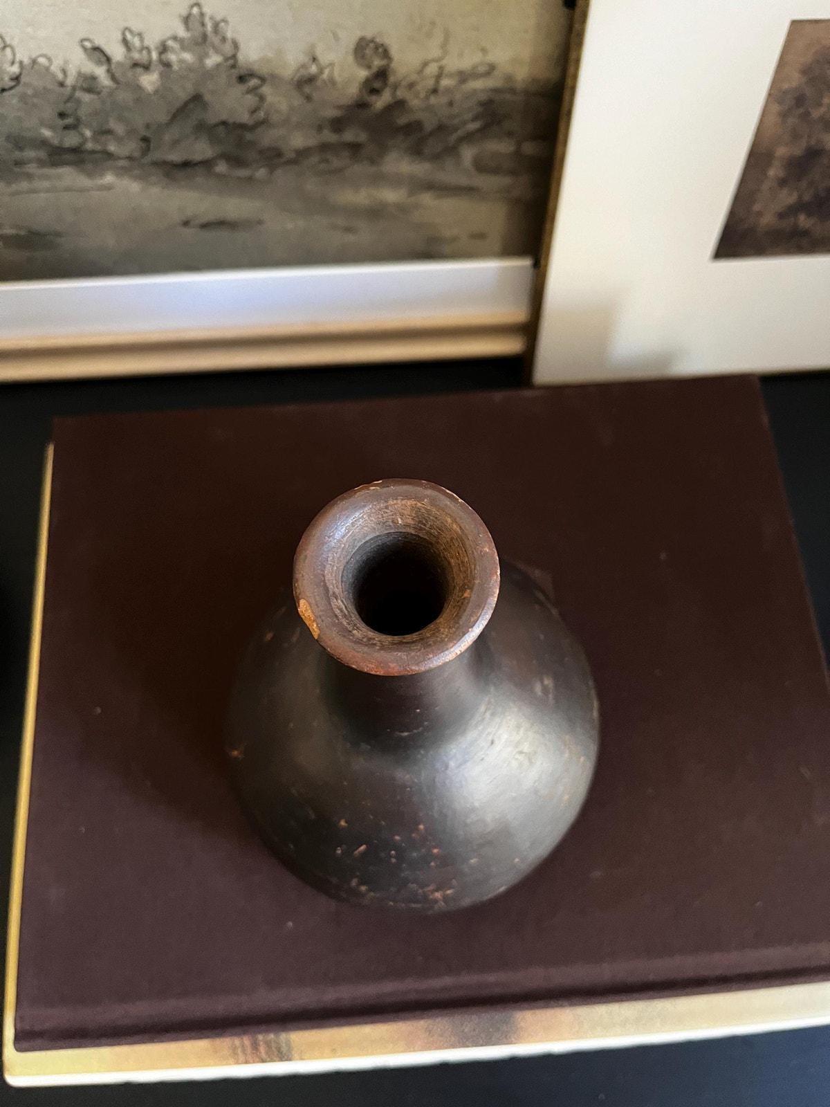 Antique Earthenware Bud Vase Long Neck