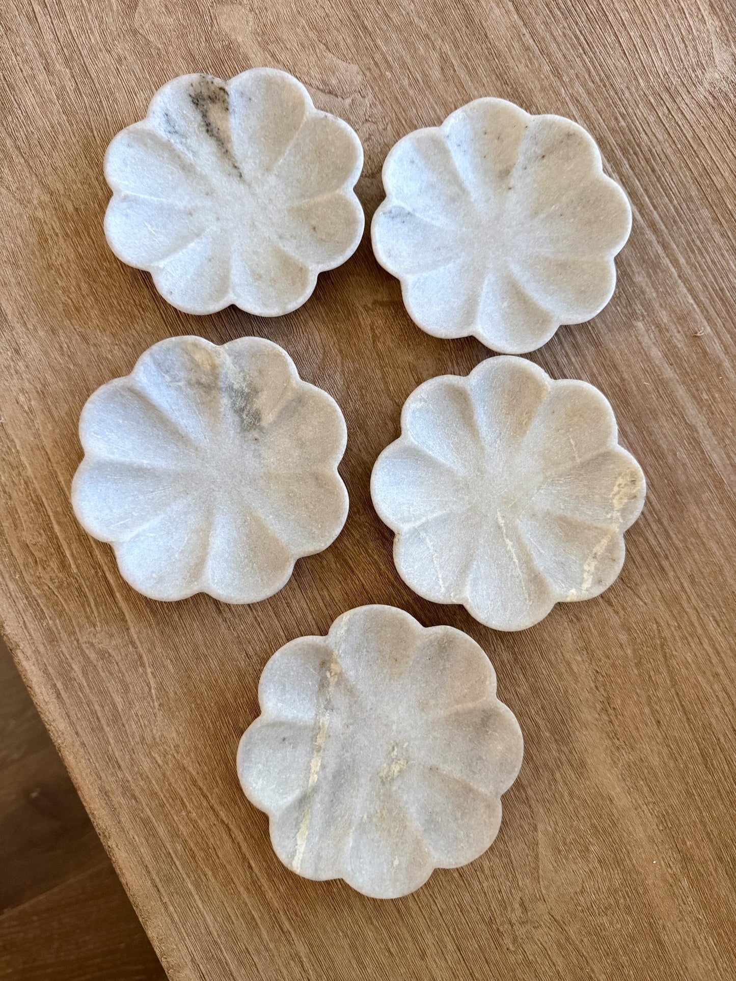 Vintage White Marble Flower Bowl Scalloped