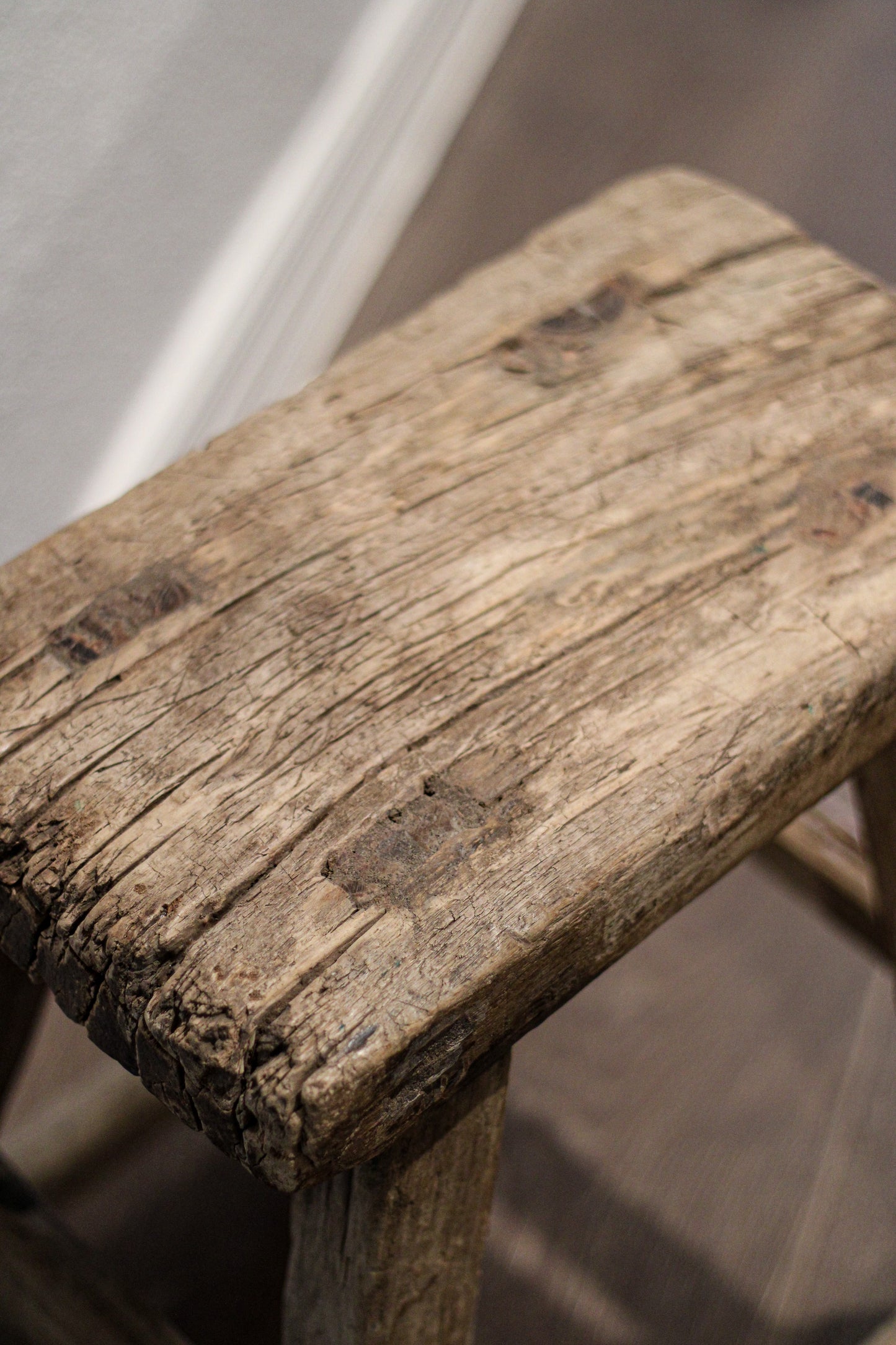 Vintage Elm Wood Stool | Rustic Side Table