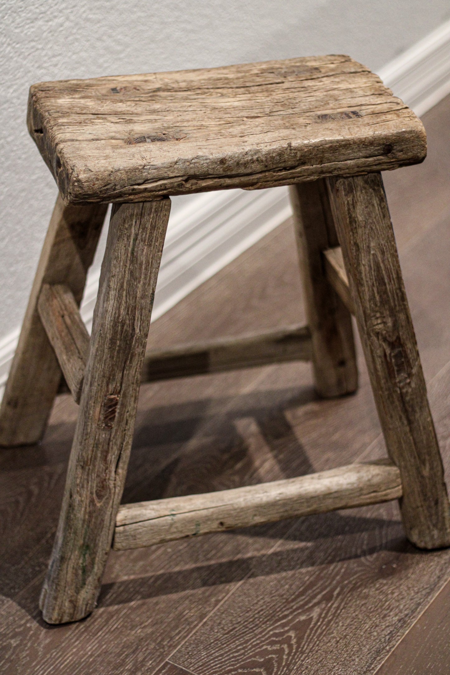 Vintage Elm Wood Stool | Rustic Side Table