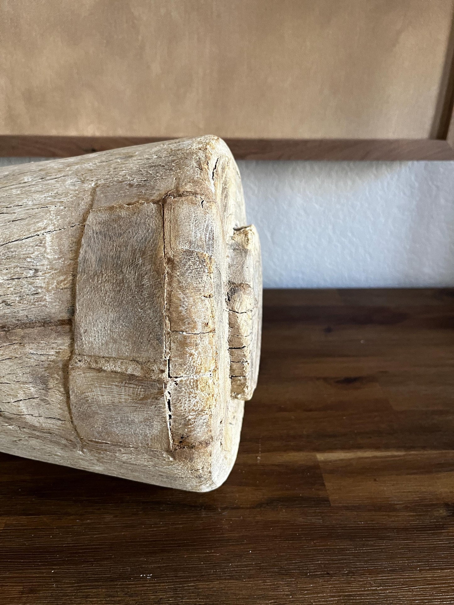Vintage Bleached Wood Pot Vessel