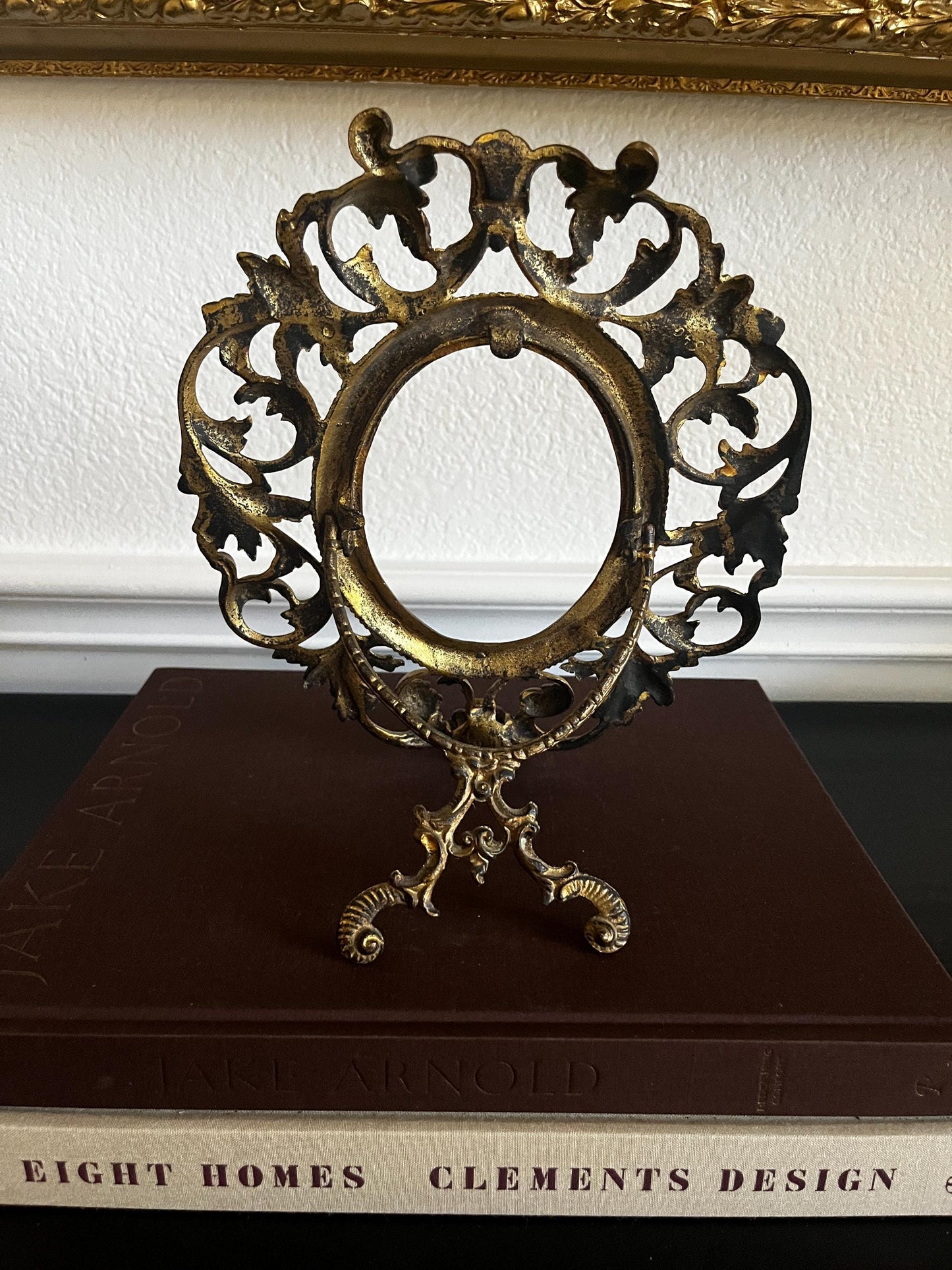 Vintage Ornate Metal Oval Frame Bronze Brass Kickstand