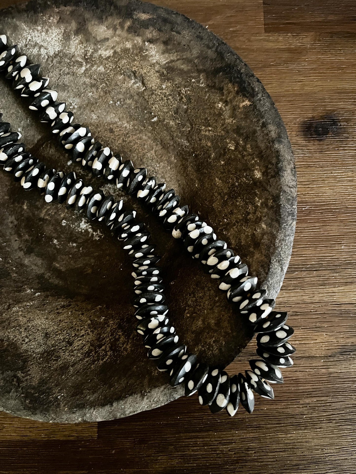 Vintage African Batik Bone Bead Strand