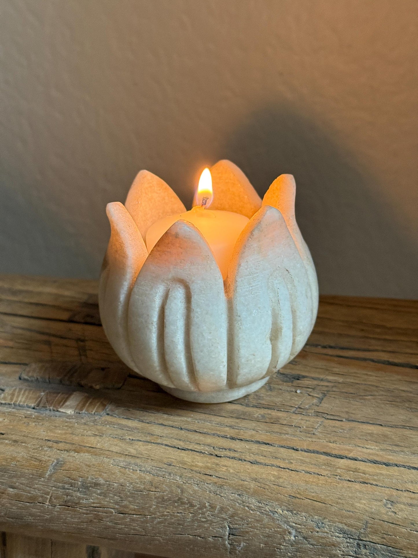 Small Marble Lotus Flower Candle Holder