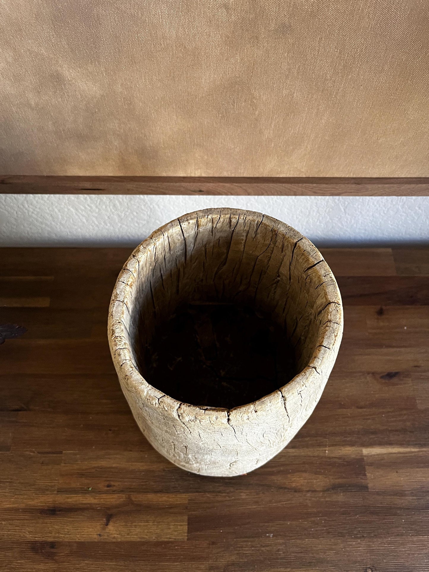 Vintage Bleached Wood Pot Vessel