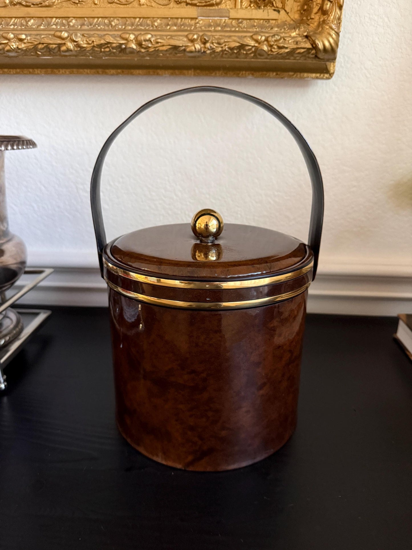 Vintage Faux Burl Wood Ice Bucket MCM