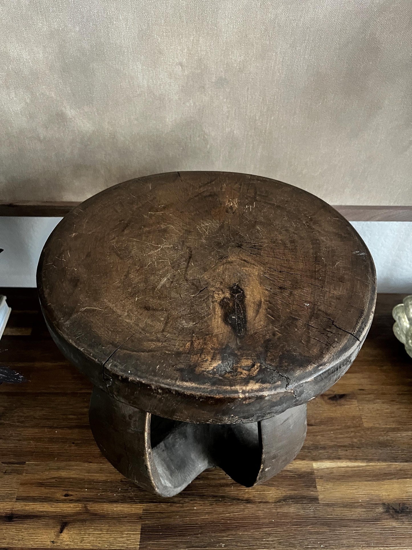 Vintage African Baga Stool: Round Accent Table