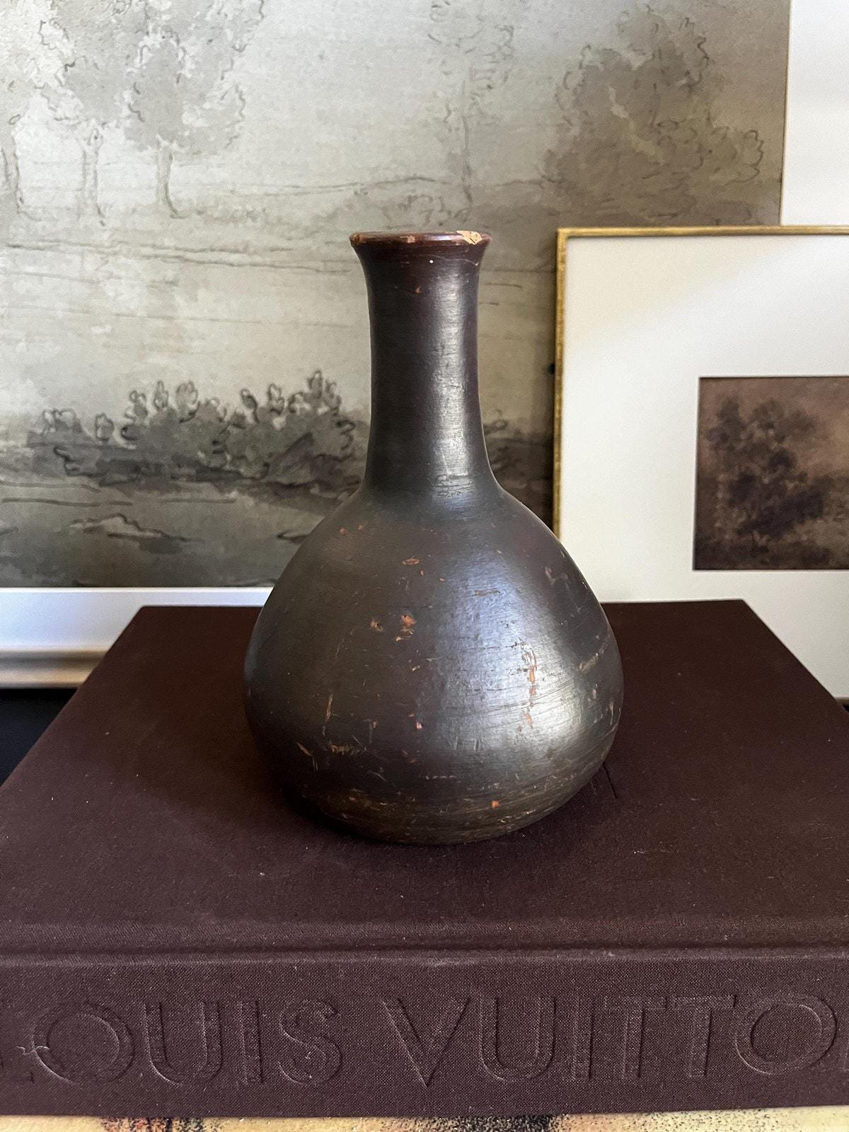 Antique Earthenware Bud Vase Long Neck