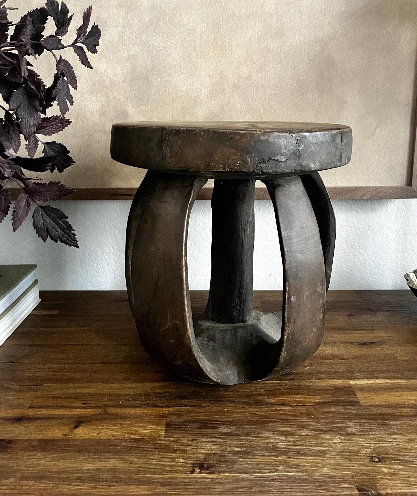 Vintage African Baga Stool: Round Accent Table