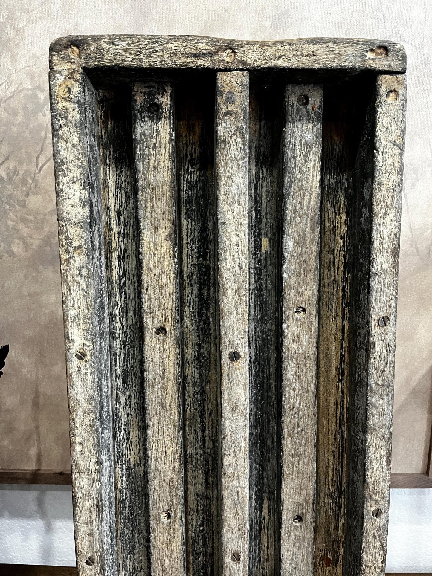 Vintage Wooden Concrete Mold on Iron Stand