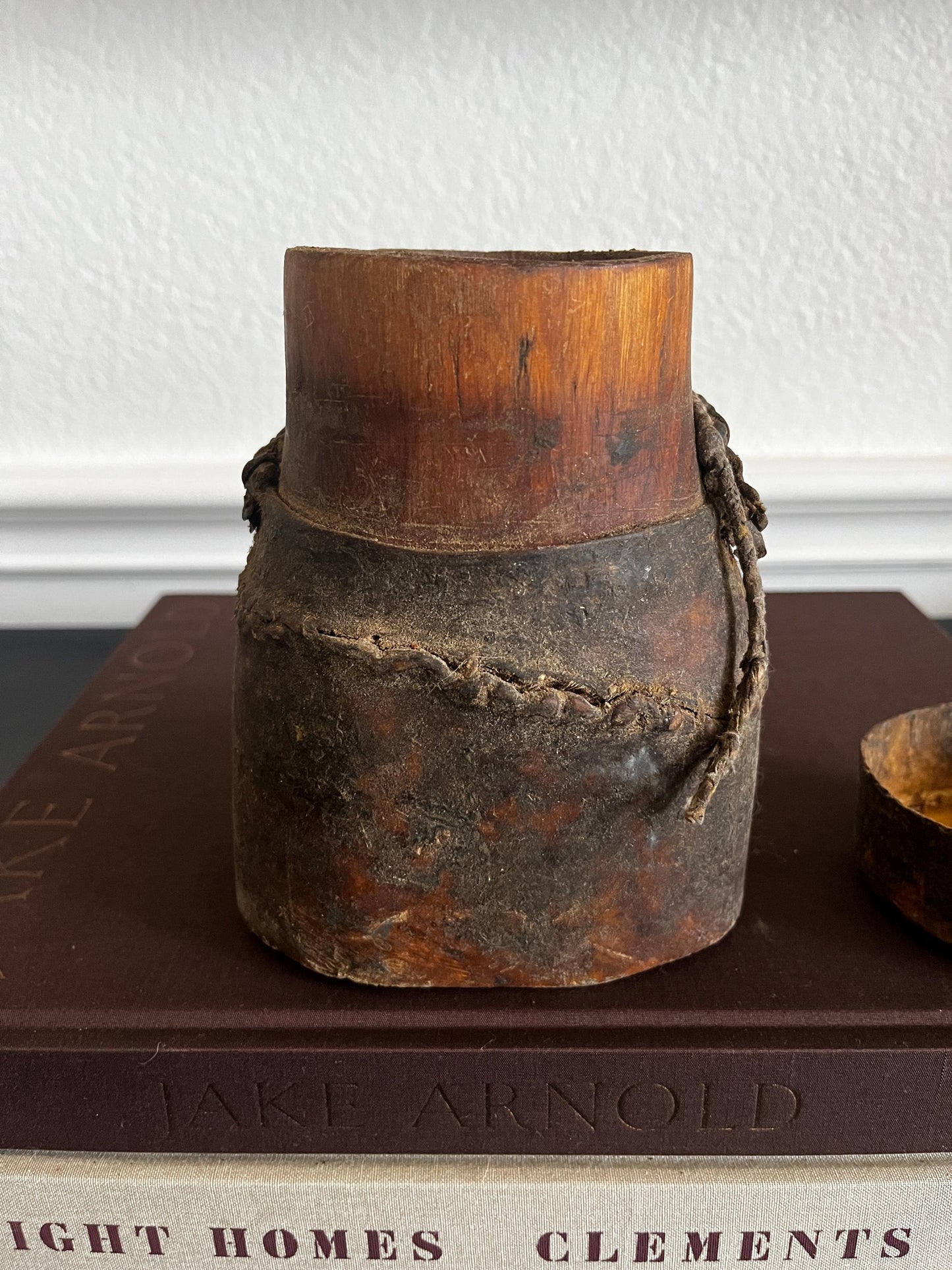 Vintage African Leather and Wood Canteen Vessel