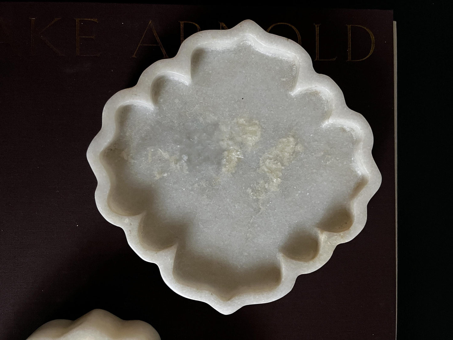 Vintage White Marble Urli Scalloped Mughal Dish