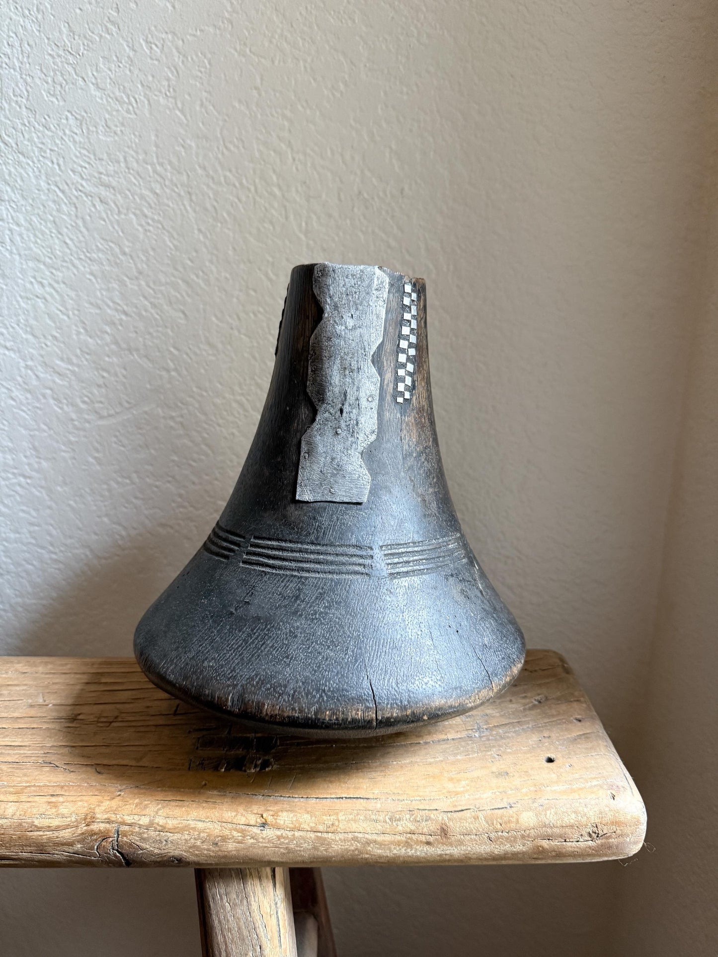 Vintage African Hand Carved Wooden Hima Milk Jug