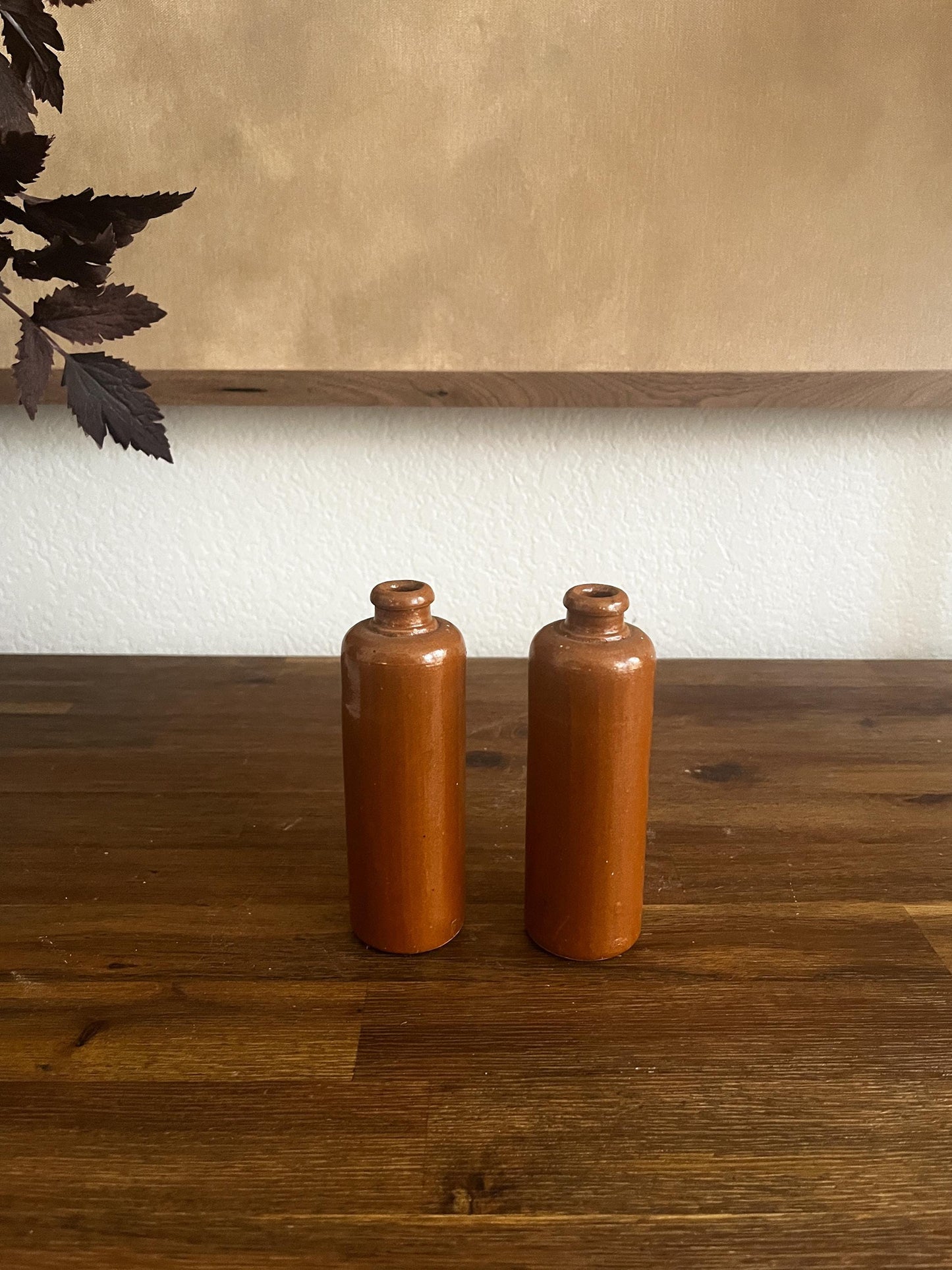 Vintage Brown Stoneware Pottery Bottle Vase