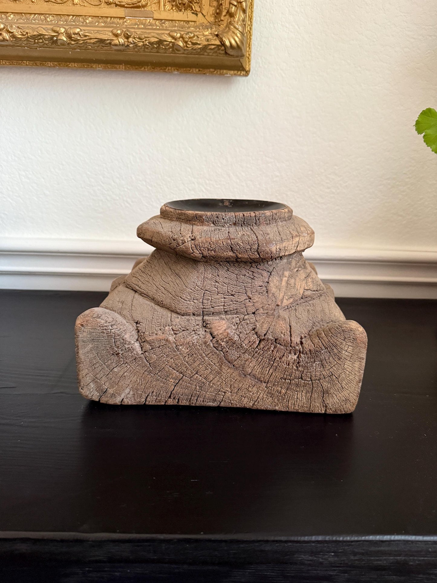 Vintage Carved Wooden Capital Candleholder