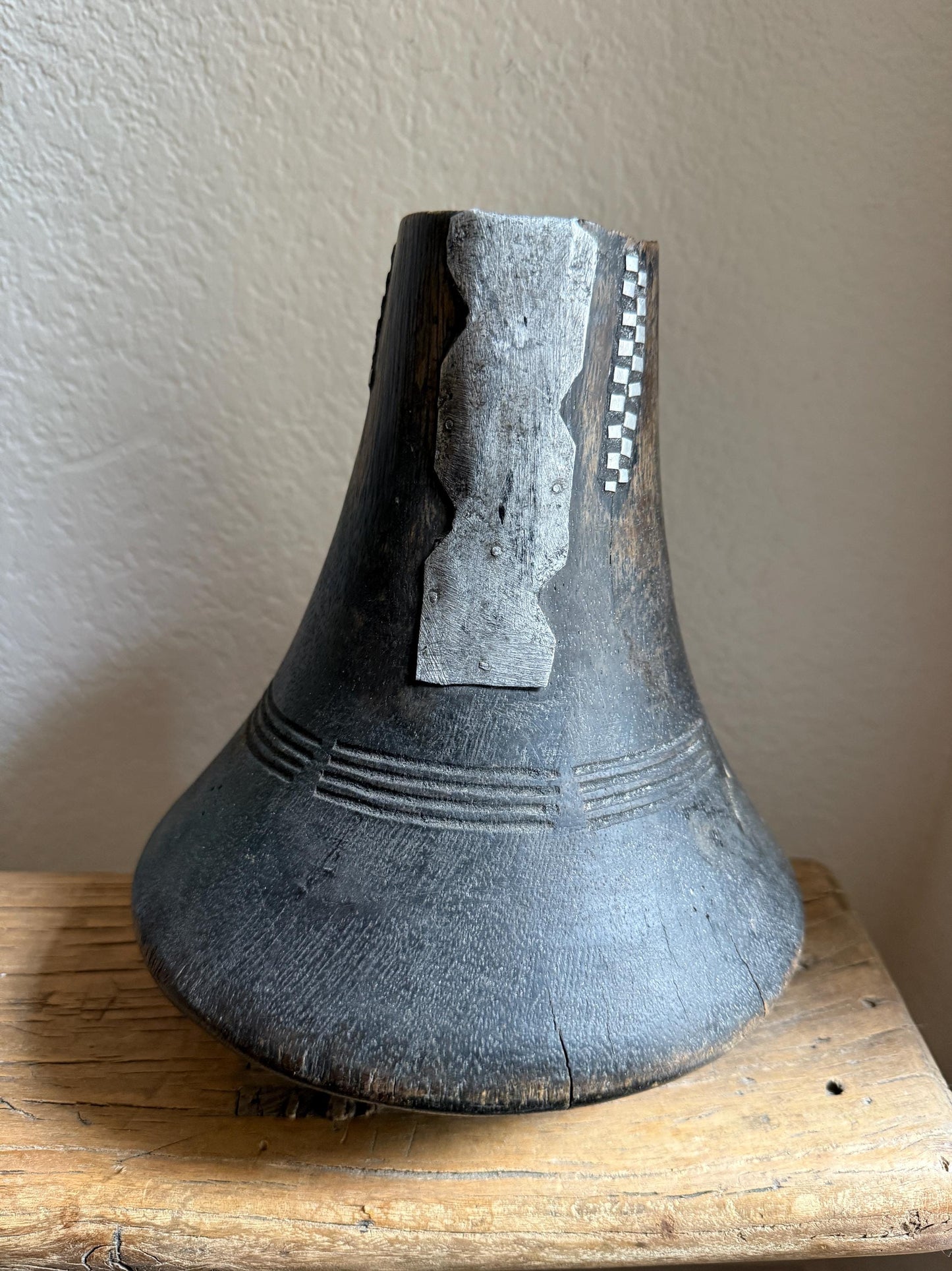 Vintage African Hand Carved Wooden Hima Milk Jug