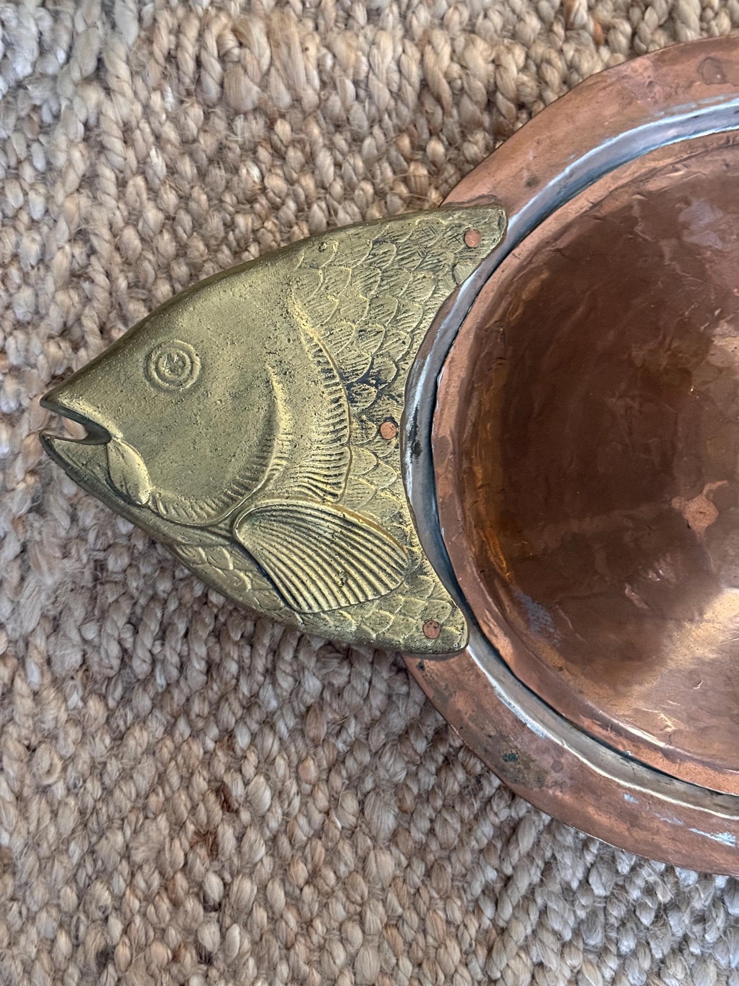 Extra Large Vintage Hammered Copper and Bras Fish Serving Platter