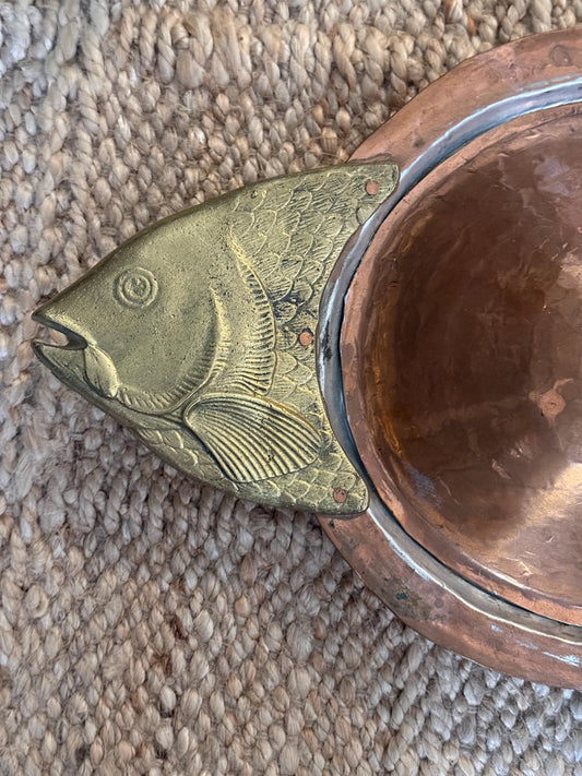 Extra Large Vintage Hammered Copper and Bras Fish Serving Platter