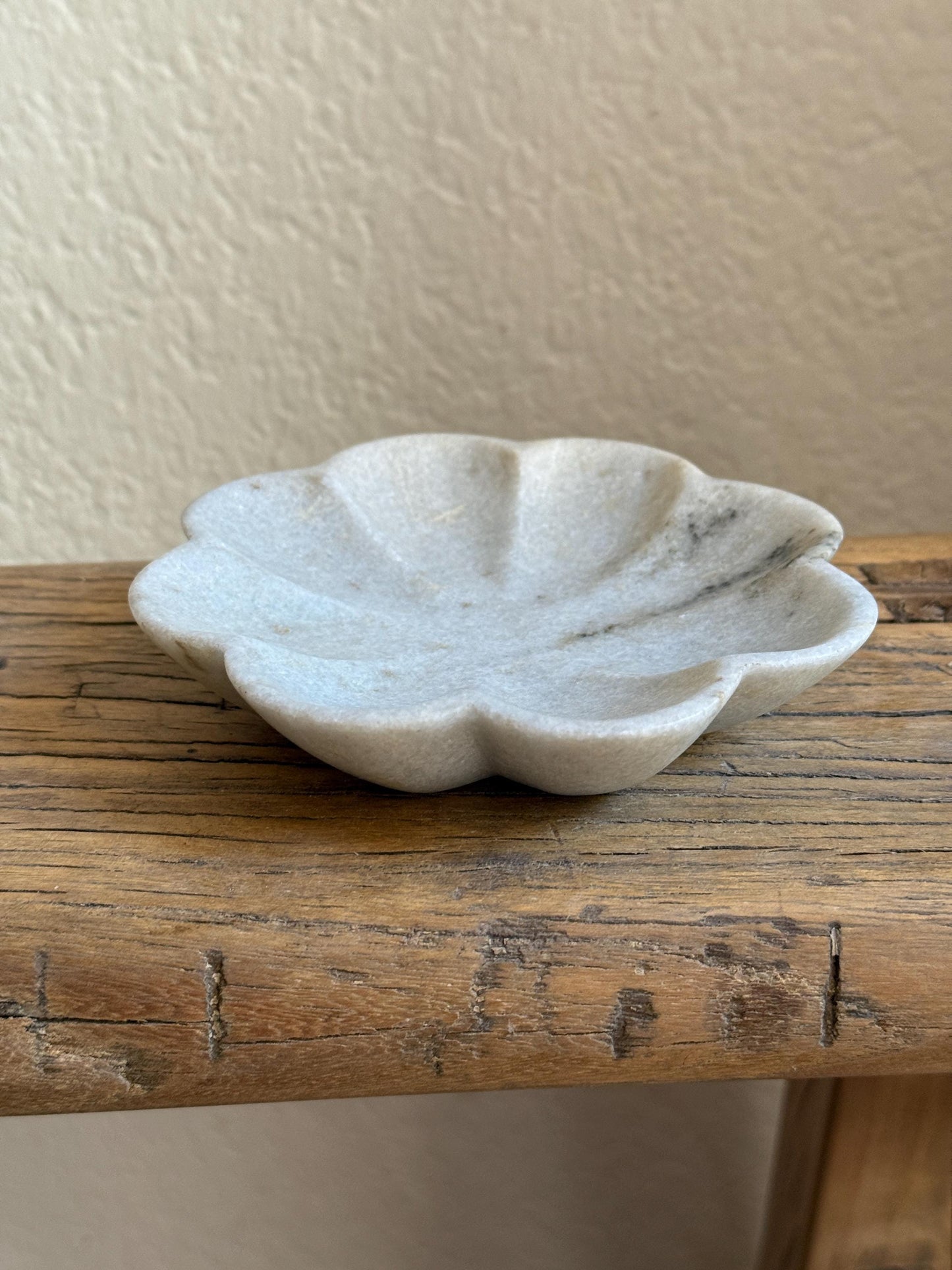 Vintage White Marble Flower Bowl Scalloped