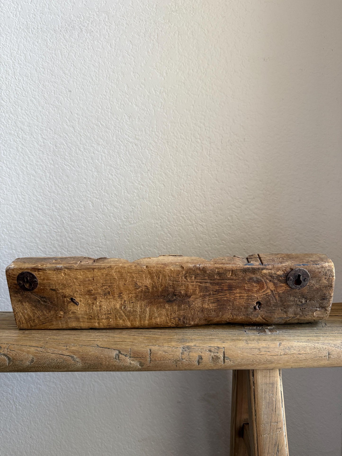 Vintage Carved Wood Wall Rack with 2 Iron Hooks