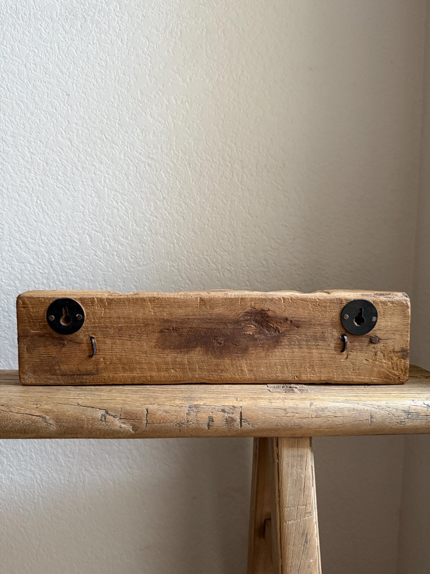 Vintage Carved Wood Wall Rack with 2 Iron Hooks