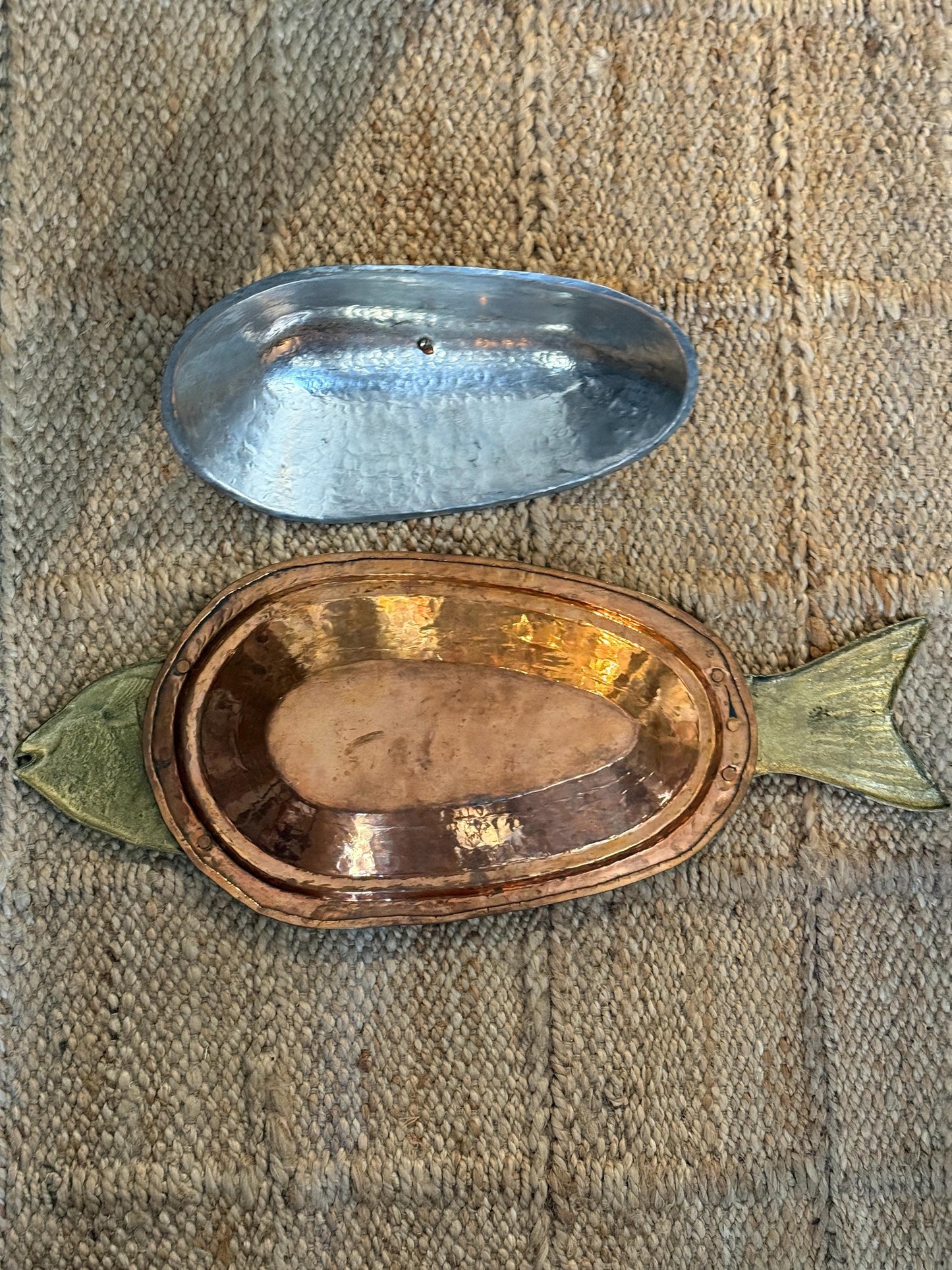 Extra Large Vintage Hammered Copper and Bras Fish Serving Platter