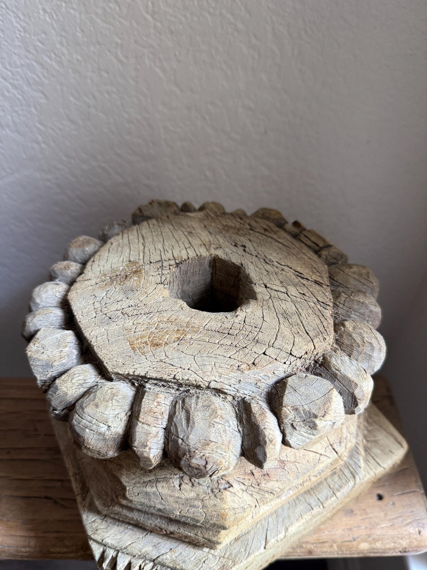 Vintage Carved Wooden Capital Candleholder