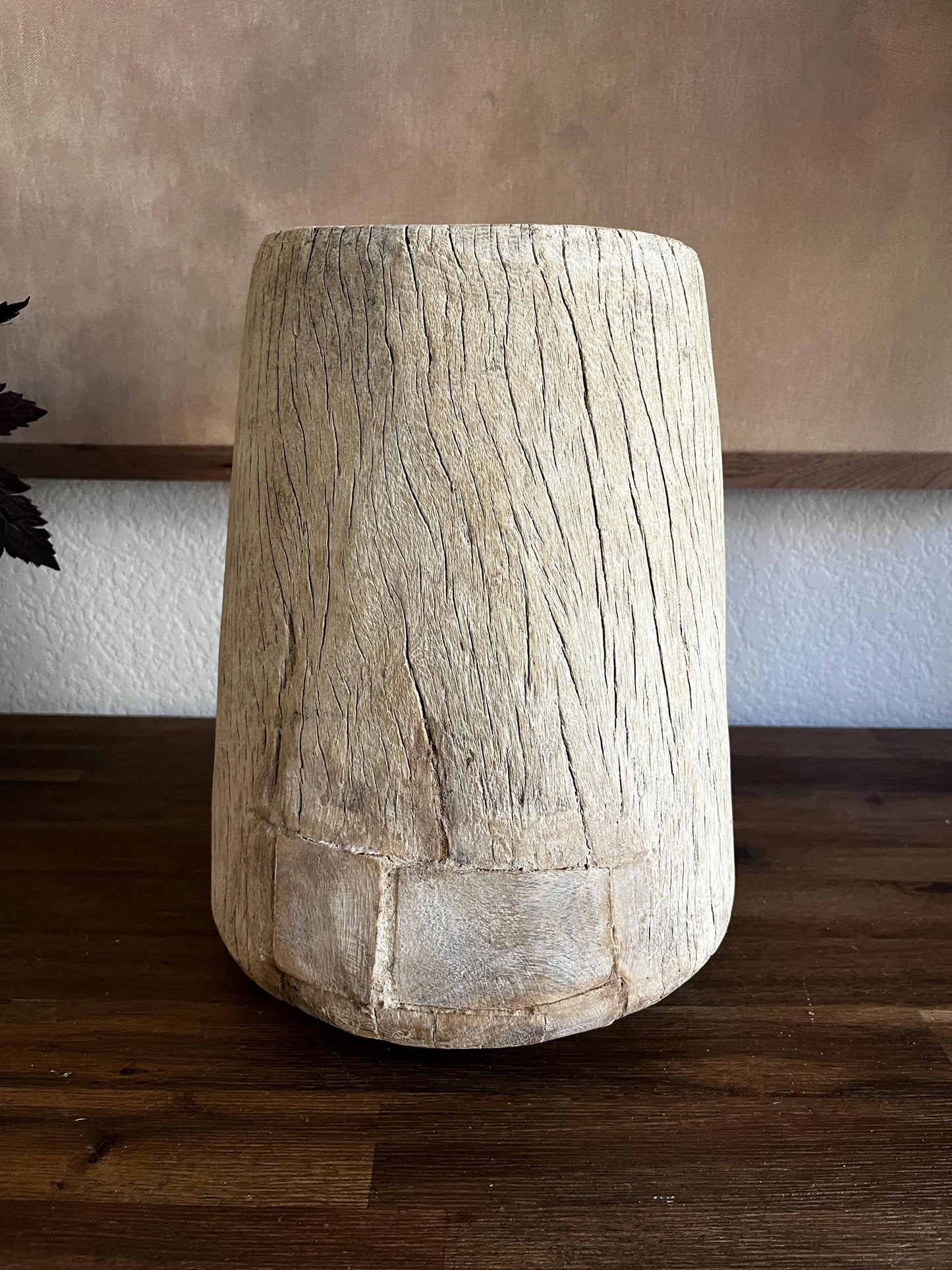 Vintage Bleached Wood Pot Vessel