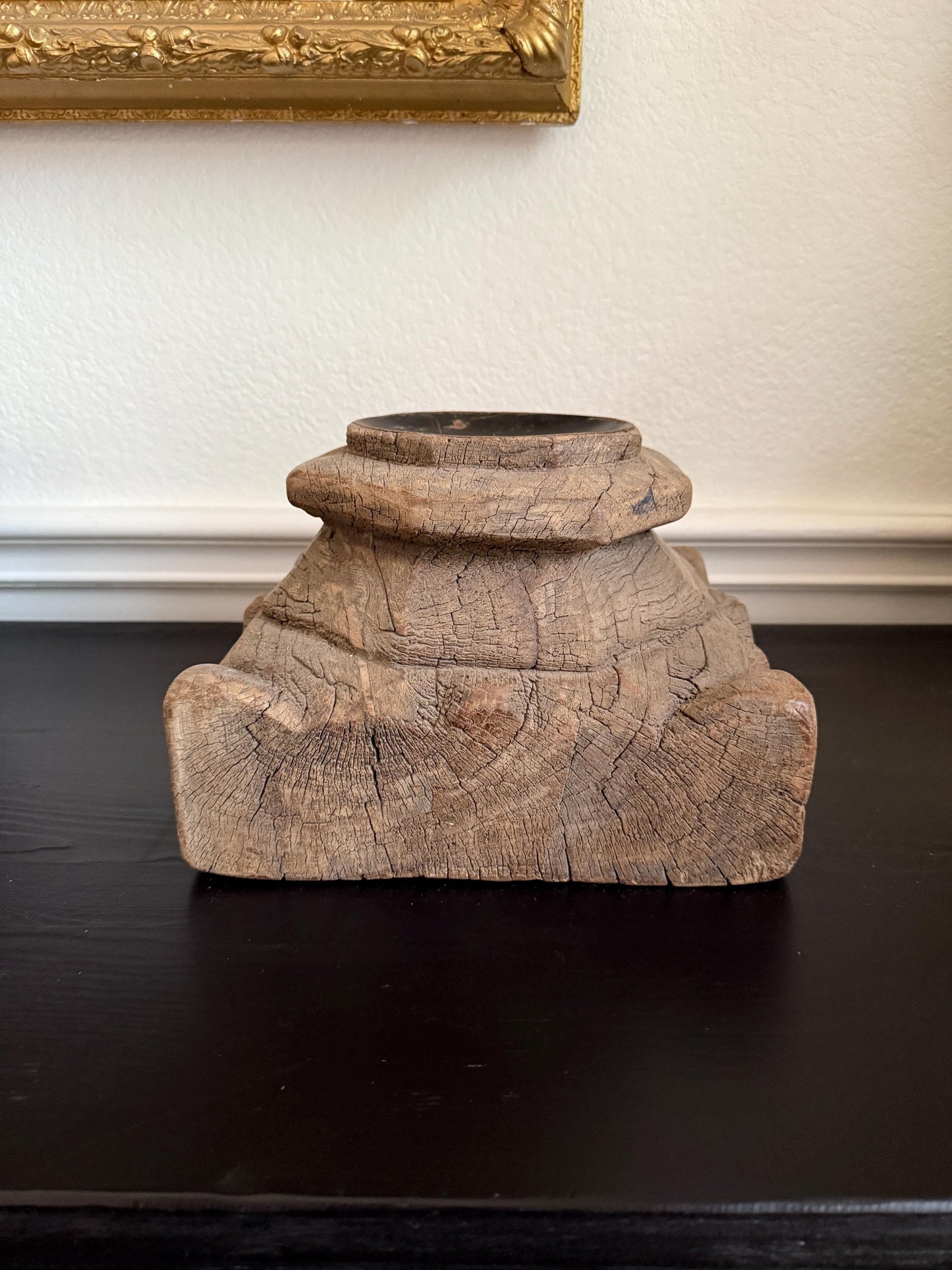 Vintage Carved Wooden Capital Candleholder