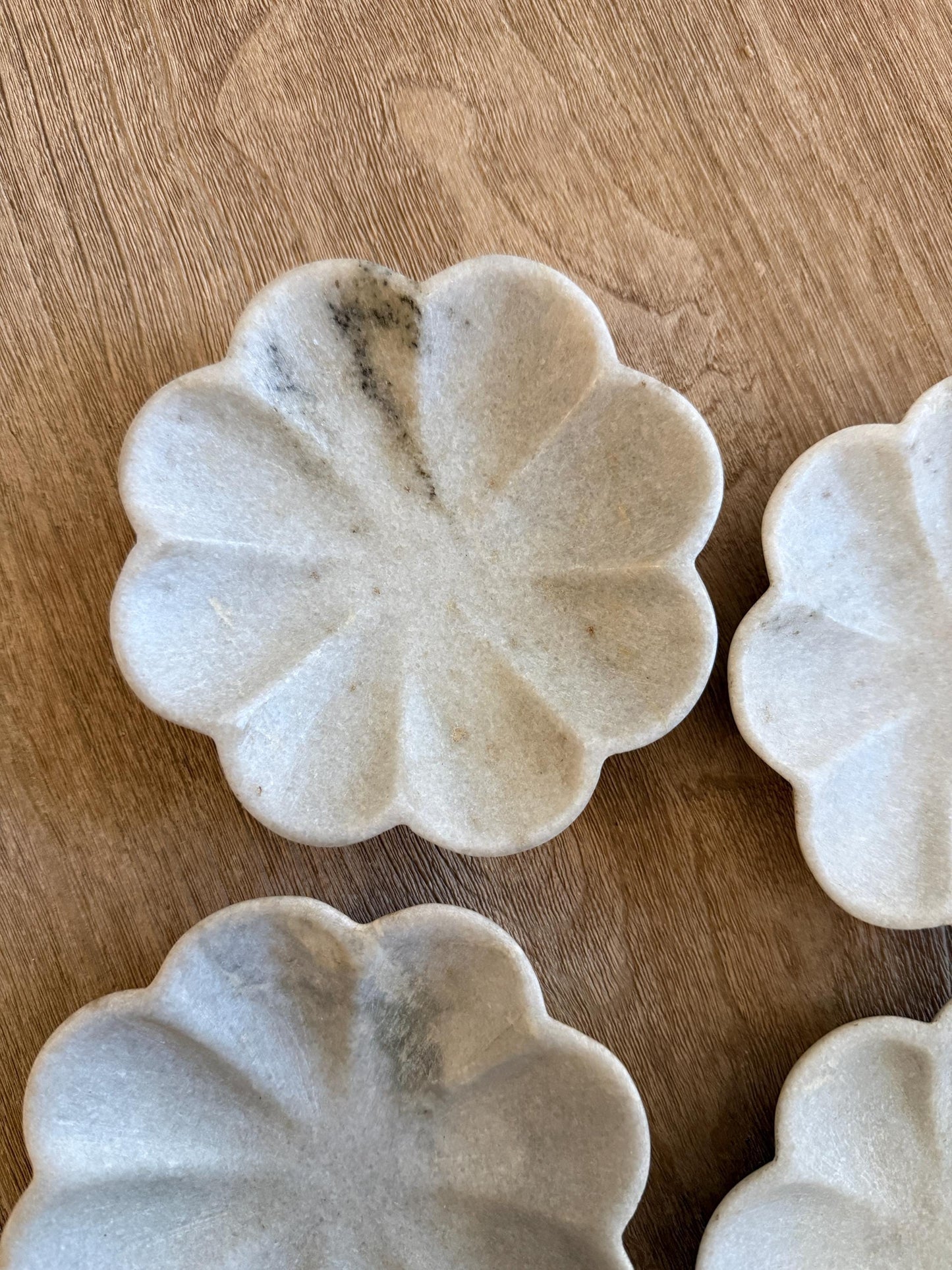 Vintage White Marble Flower Bowl Scalloped