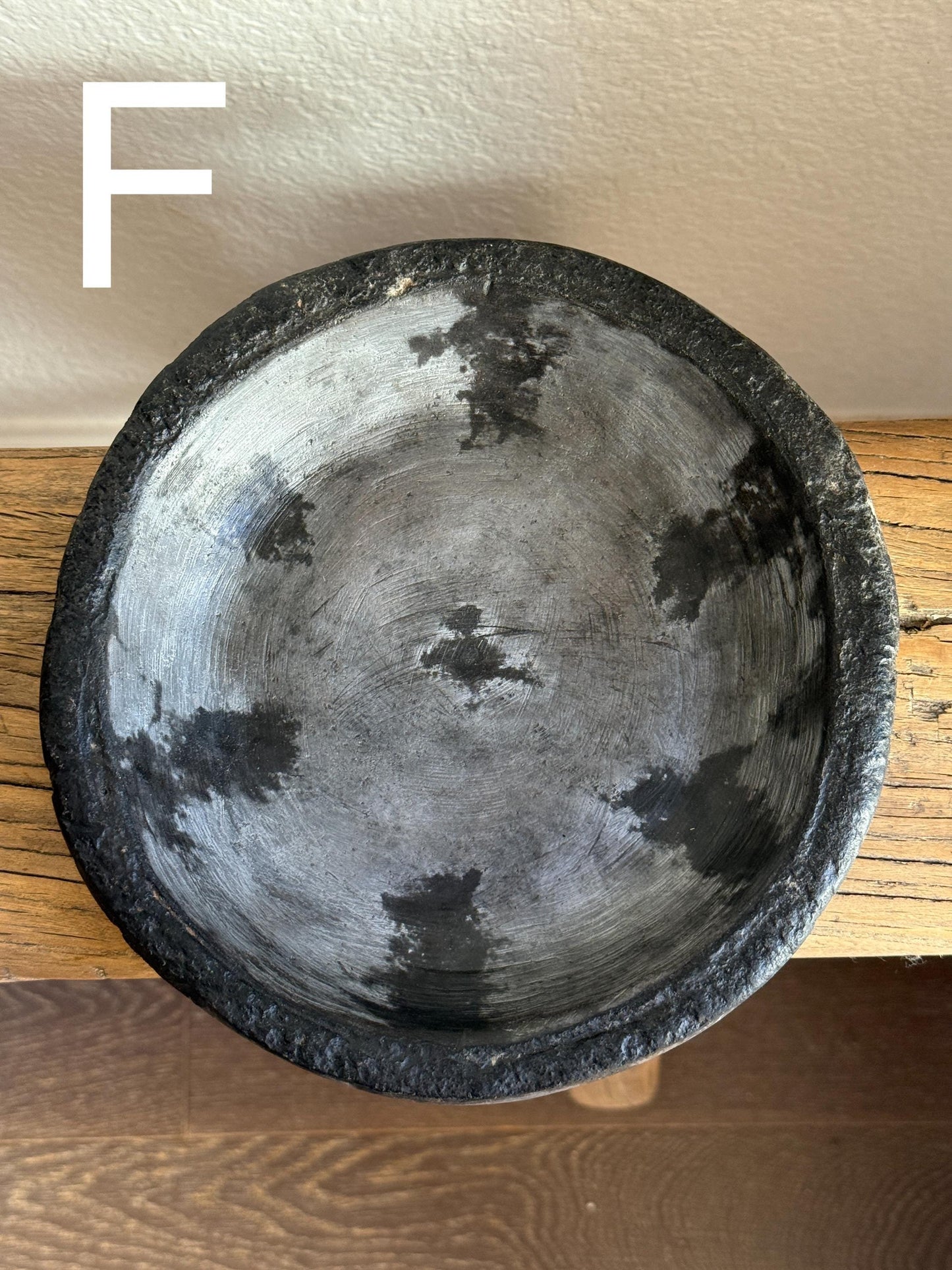 Vintage Stone Black Bowl Hand Carved Plate