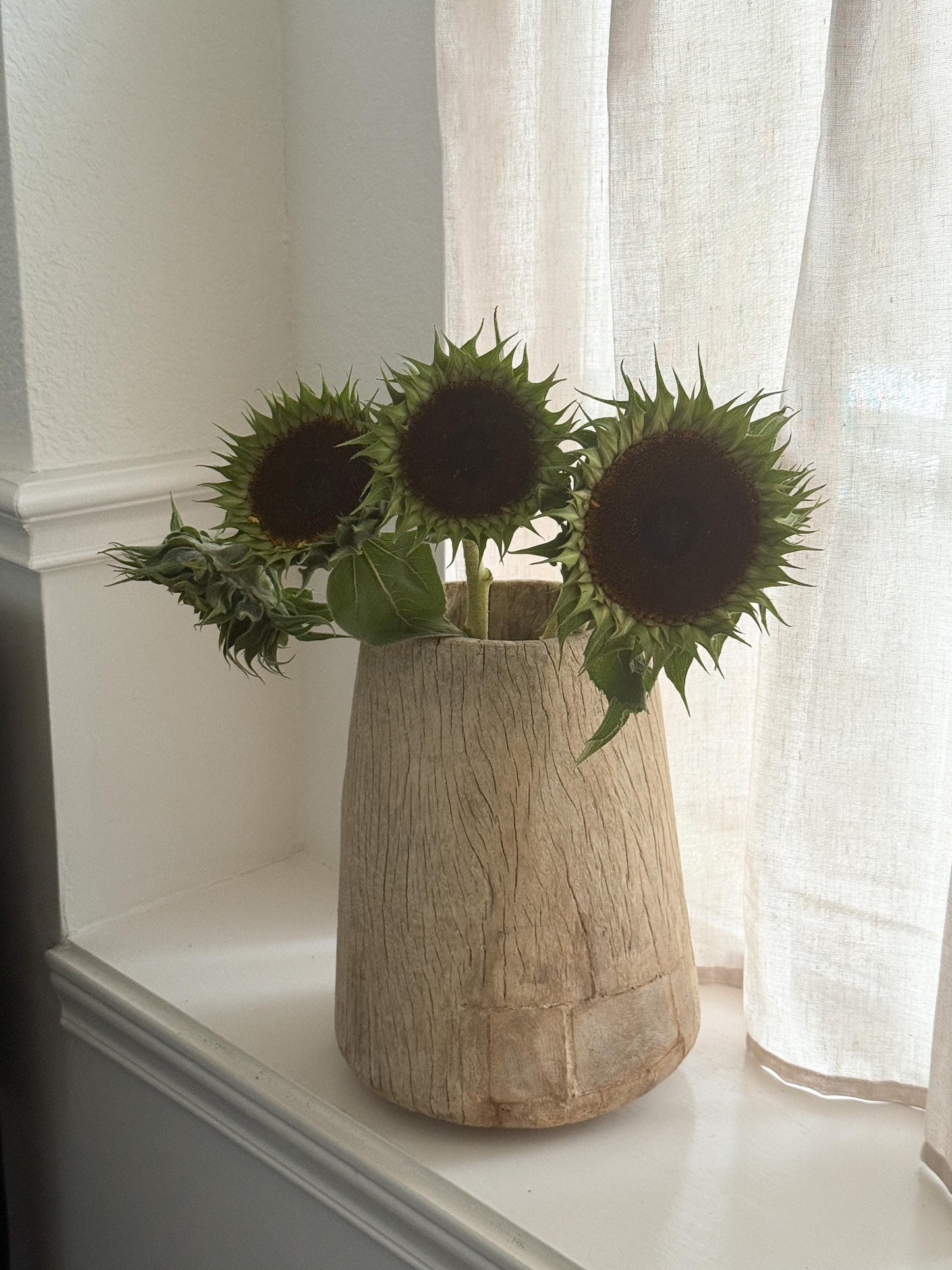 Vintage Bleached Wood Pot Vessel
