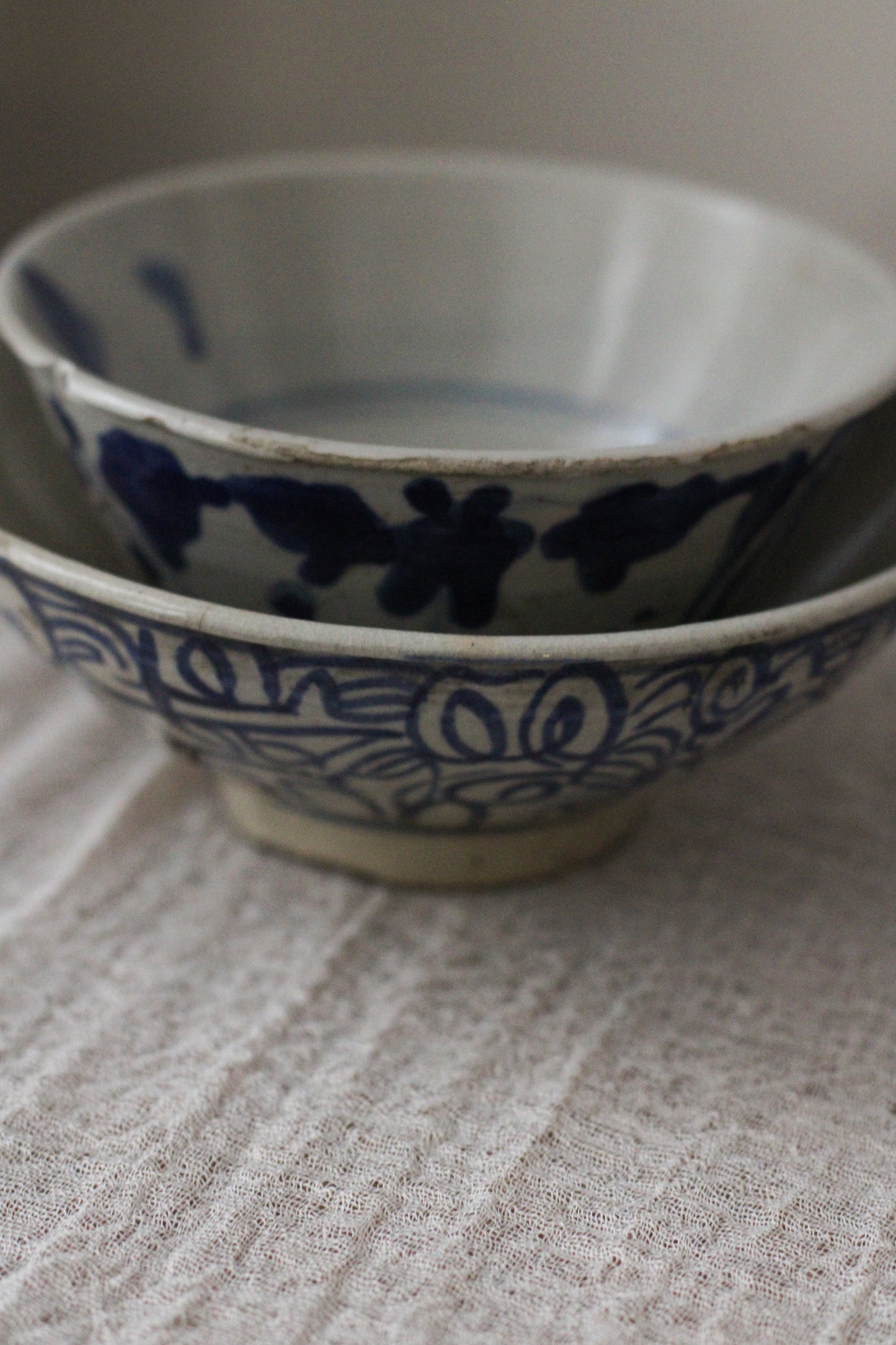 Antique Chinese Porcelain Bowl Blue White Floral Double Happiness