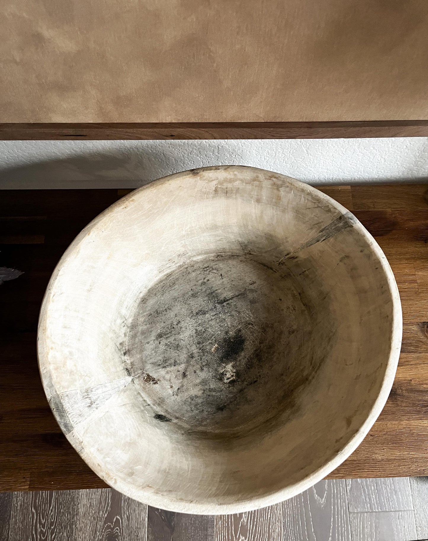 Large Rustic Wood Dough Bowl