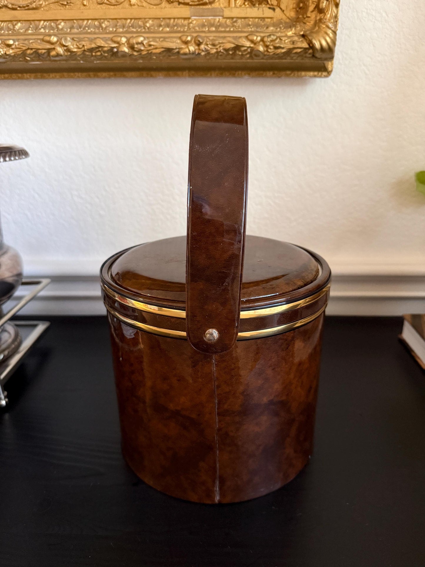 Vintage Faux Burl Wood Ice Bucket MCM
