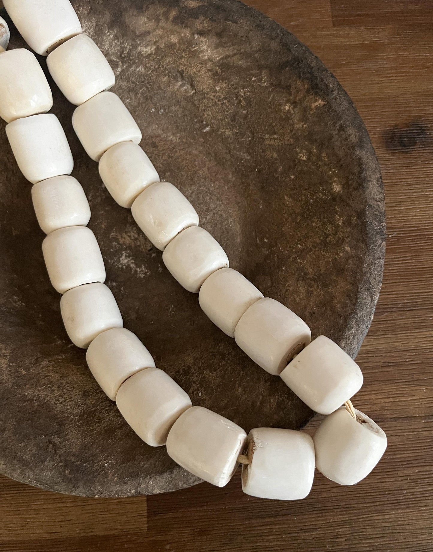 Vintage African Bead Strand Jumbo White Bone