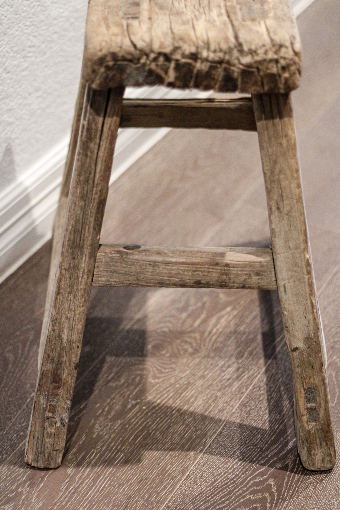 Vintage Elm Wood Stool | Rustic Side Table