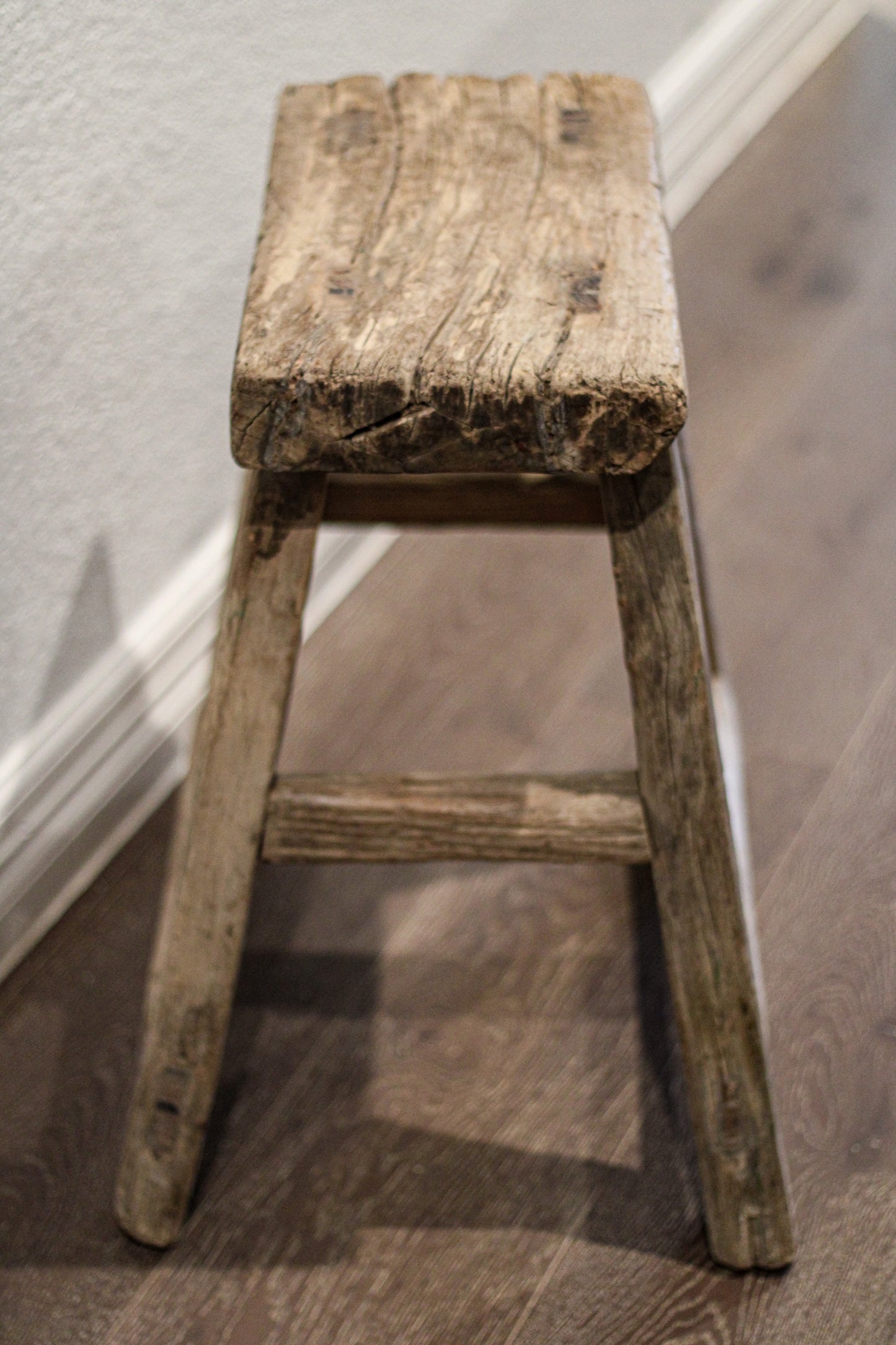 Vintage Elm Wood Stool | Rustic Side Table