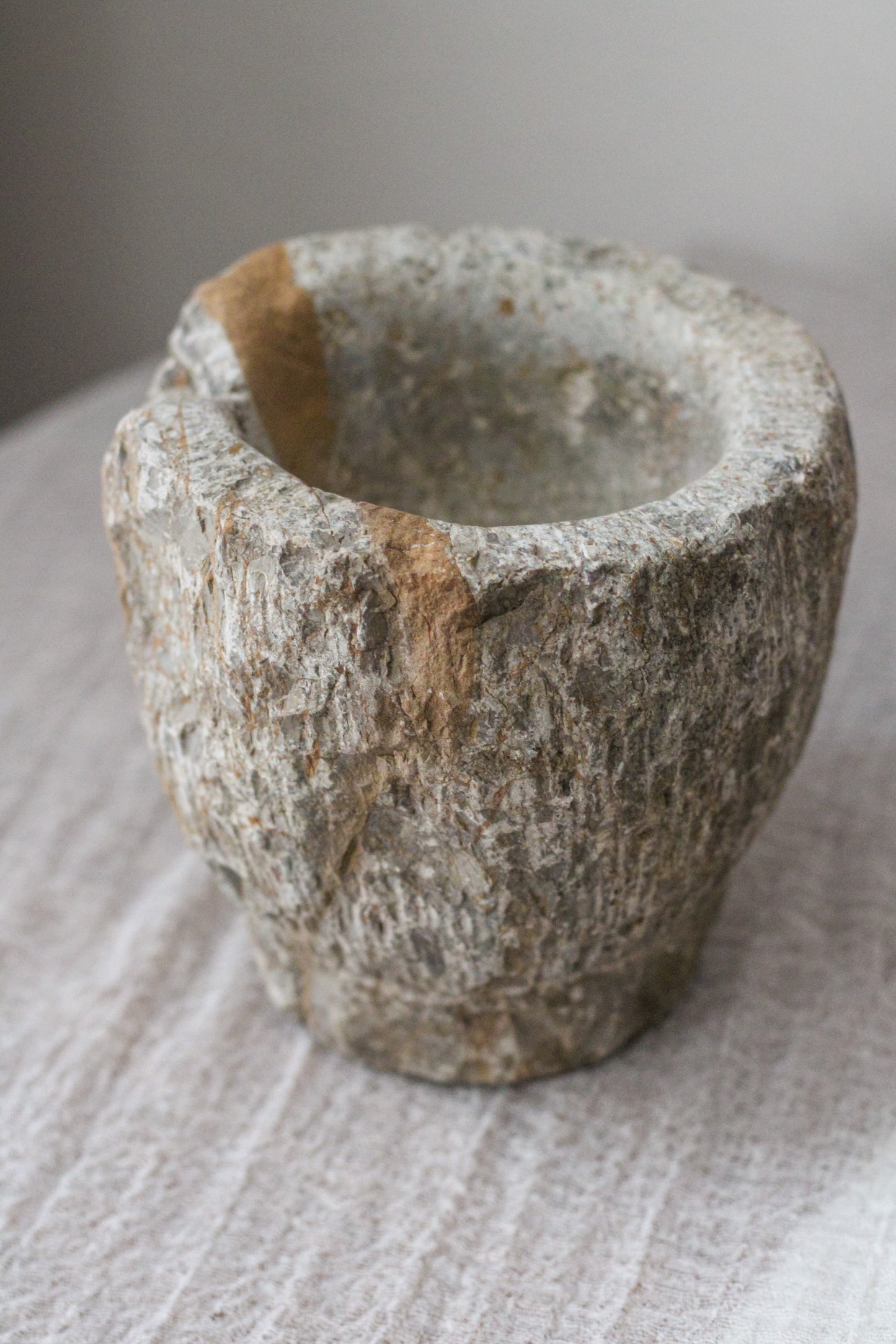 Large Vintage Carved Stone Mortar